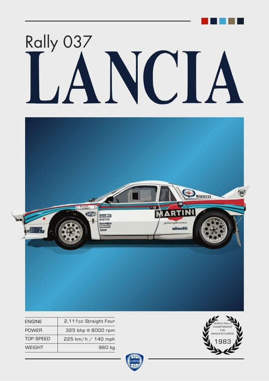 Impression de rallye Lancia 037 – Décoration murale emblématique de la voiture de rallye du groupe B