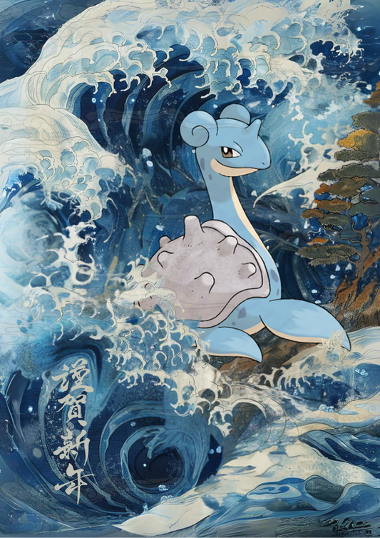 Lapras: Japanese Tapestry Style Pokemon Anime Poster