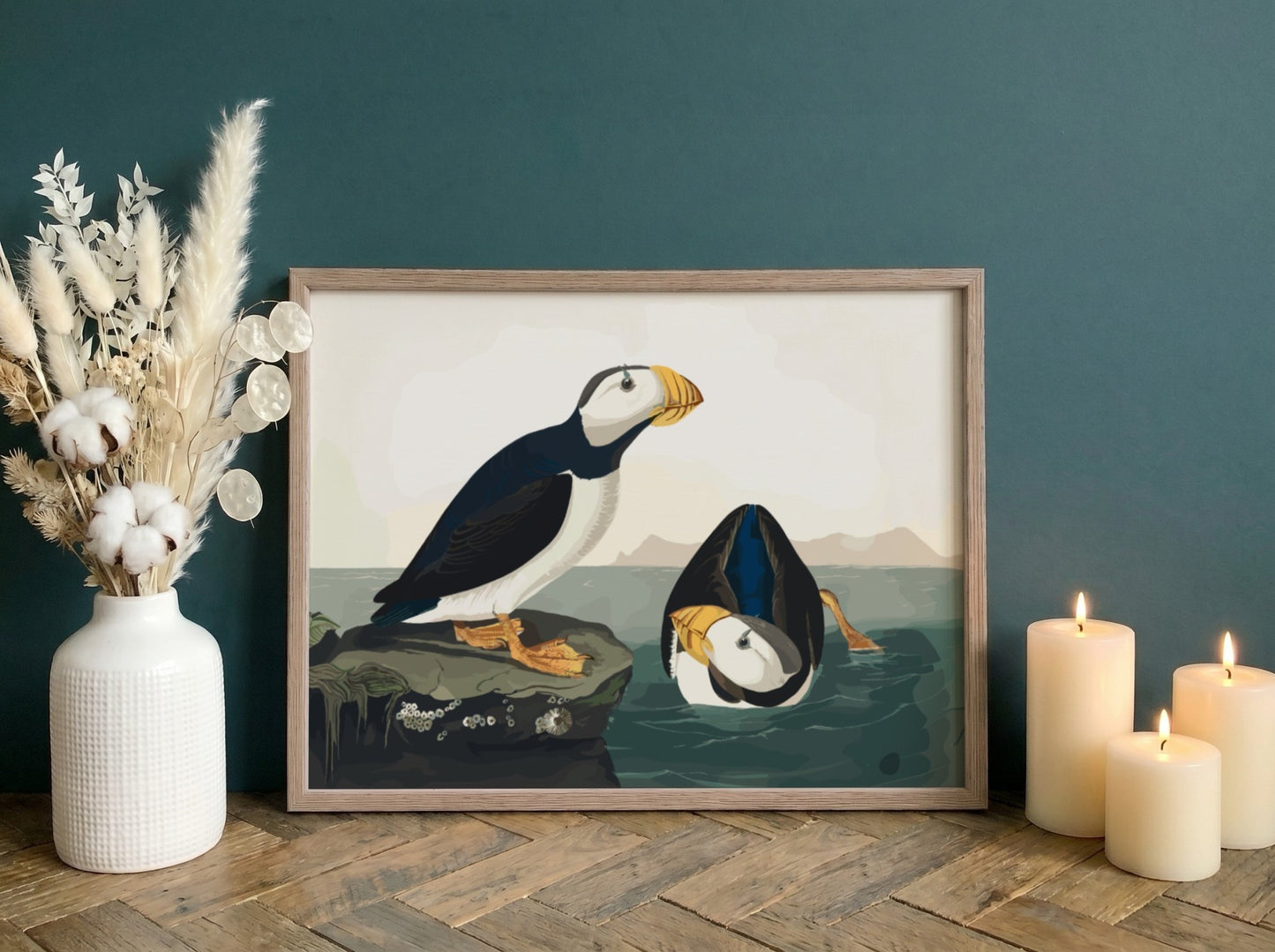 Large Billed Puffin poster featuring vibrant colors and intricate details, perfect for bird lovers and