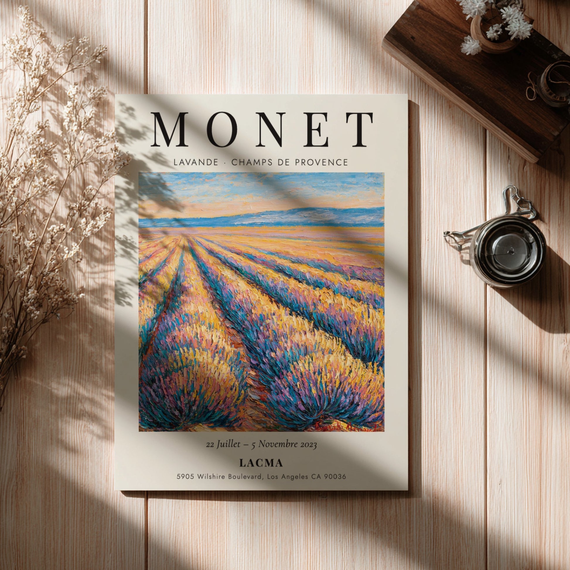 Monet inspired poster featuring lavender fields in vibrant colors