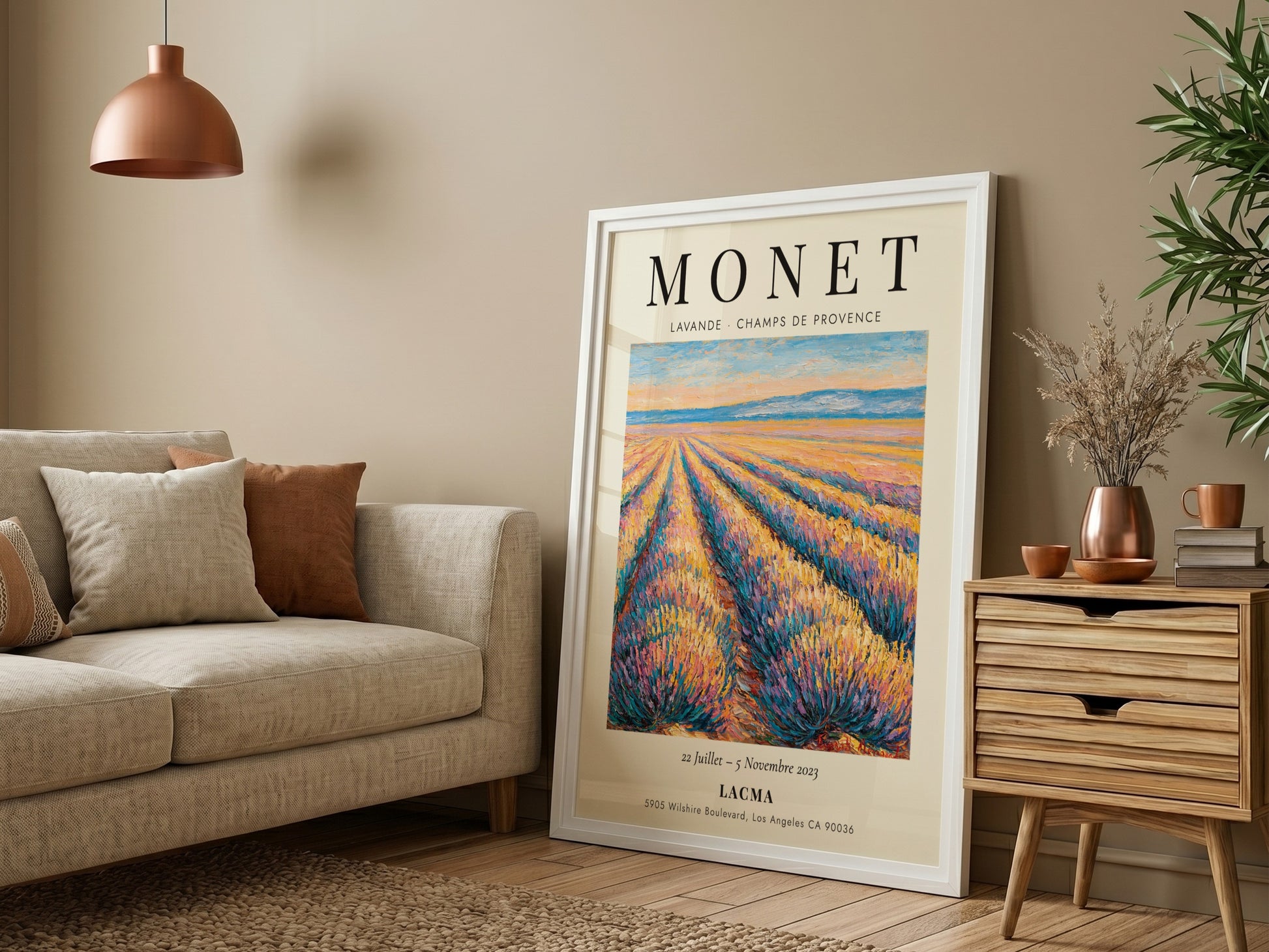 Monet inspired poster featuring lavender fields in vibrant colors