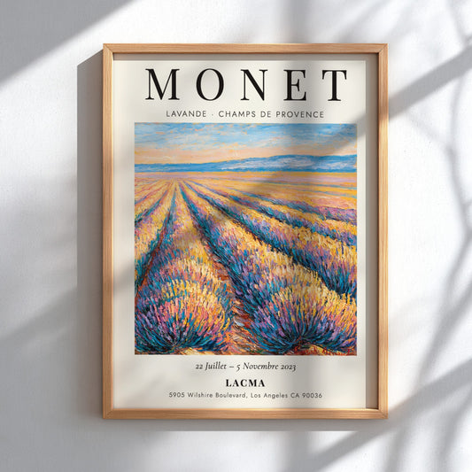 Monet inspired poster featuring lavender fields in vibrant colors