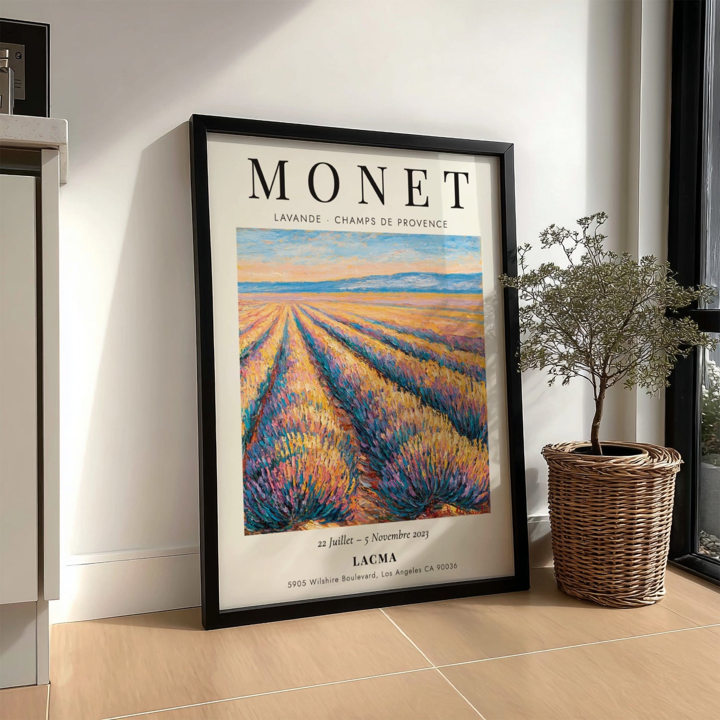 Monet inspired poster featuring lavender fields in vibrant colors