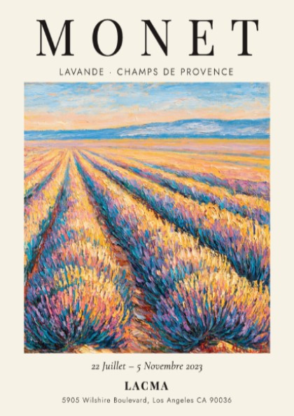 Monet inspired poster featuring lavender fields in vibrant colors