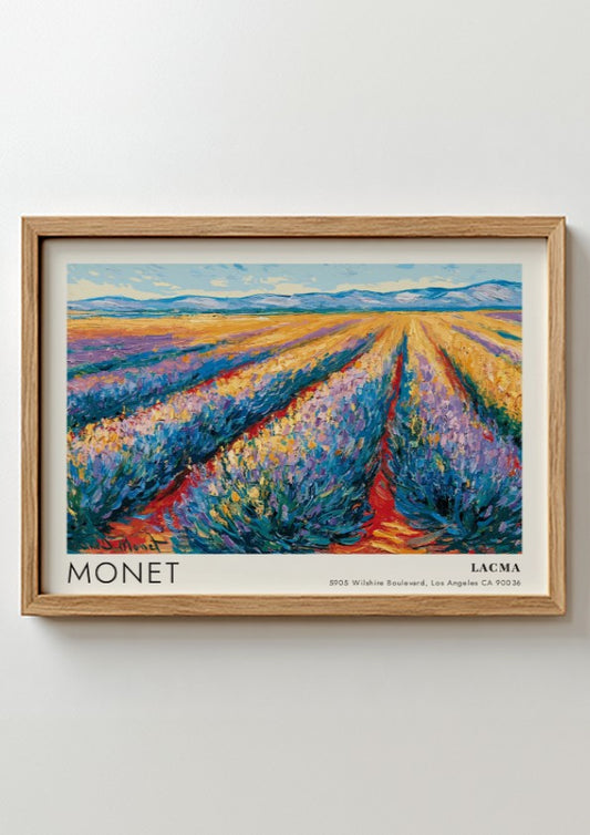Lavande wall art print featuring Monet's lavender fields in vibrant colors