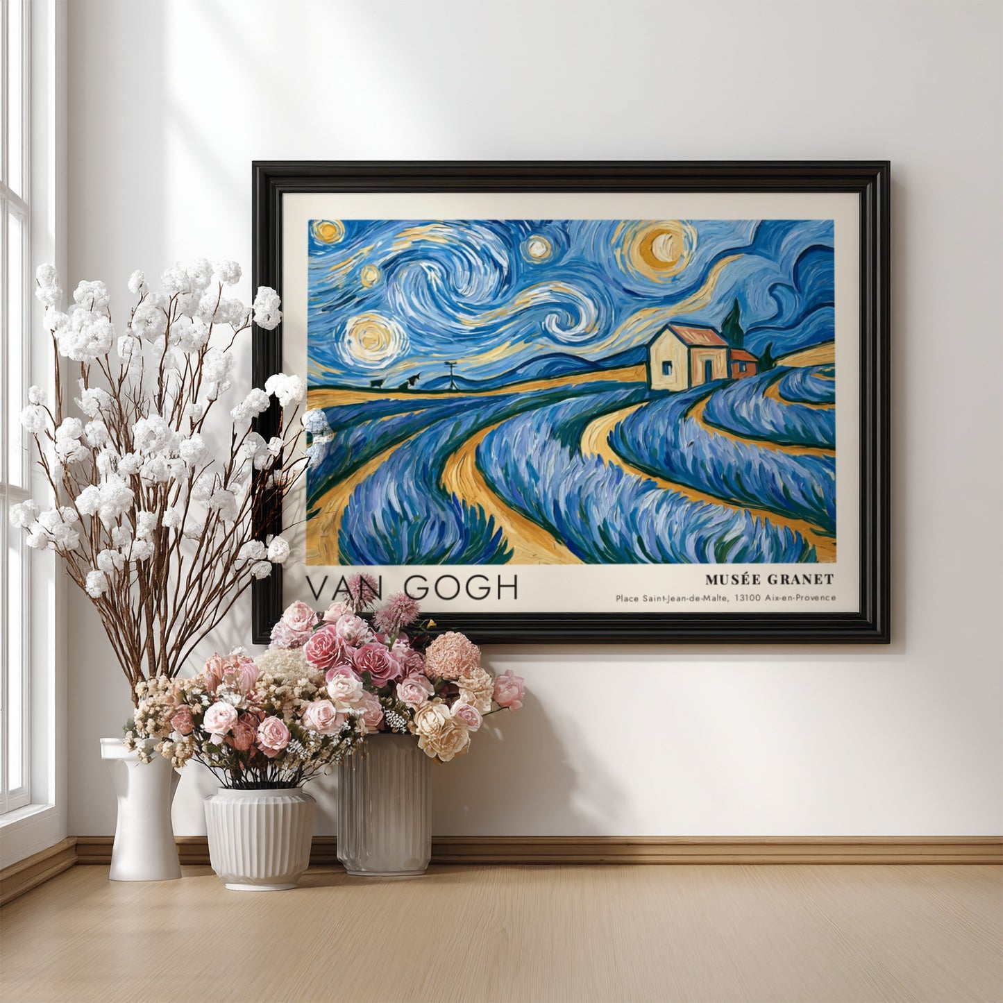 Lavender Waves Poster featuring Van Gogh's vibrant colors and landscape style