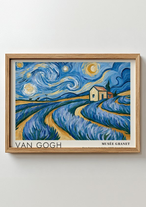 Lavender Waves Poster featuring Van Gogh's vibrant colors and landscape style