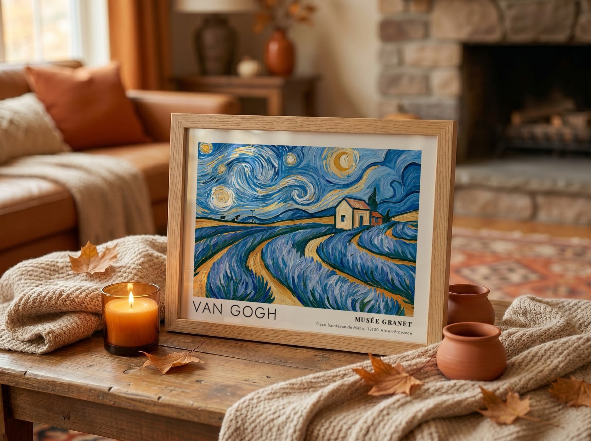 Lavender Waves poster featuring Van Gogh's vibrant purple landscape art print