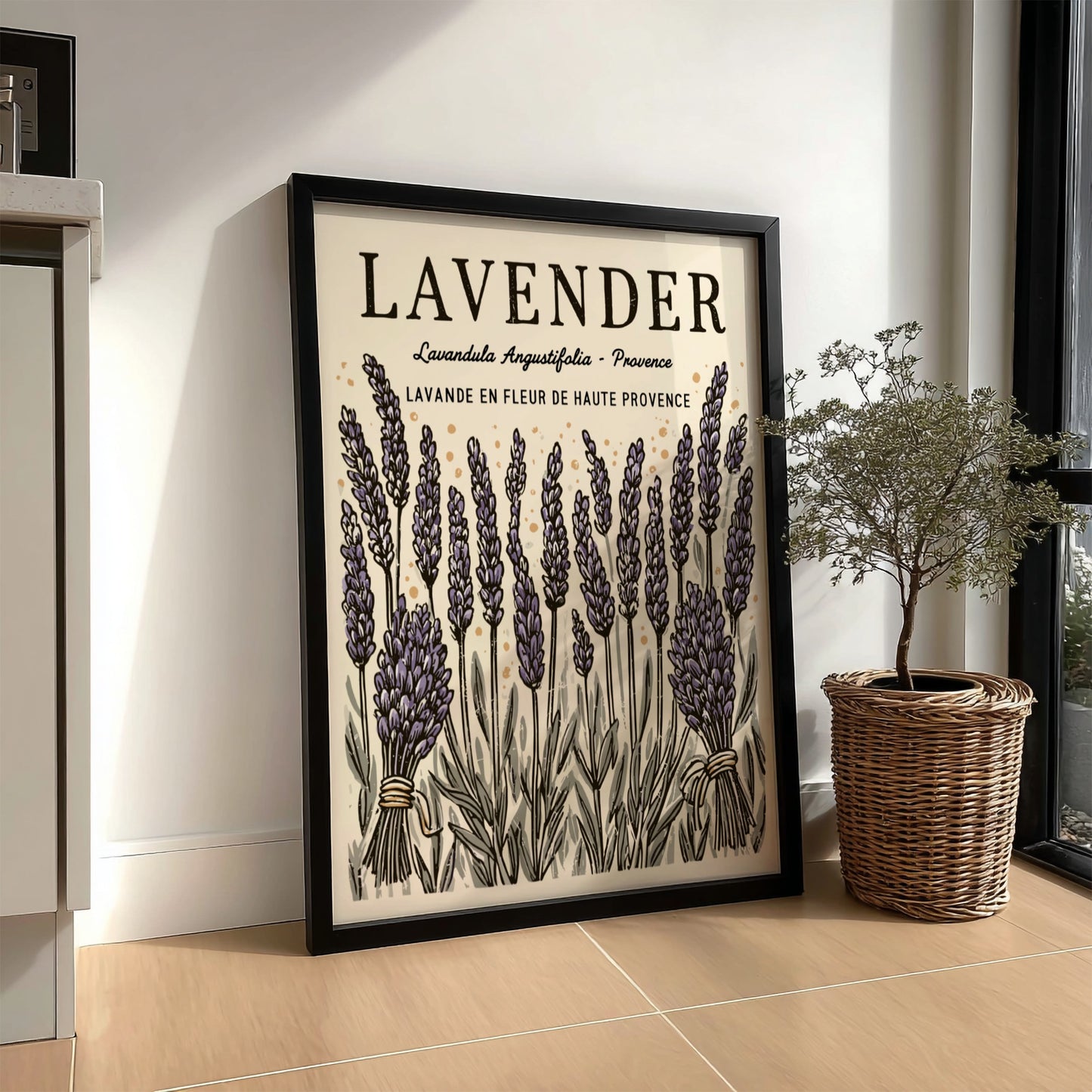 Lavender kitchen poster featuring purple flowers and vintage style for home decor