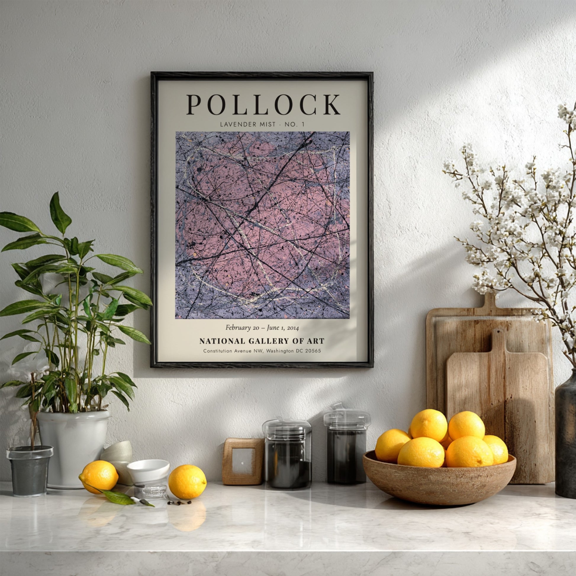 Wall art poster featuring Jackson Pollock Lavender Mist No. 1 with abstract paint drips