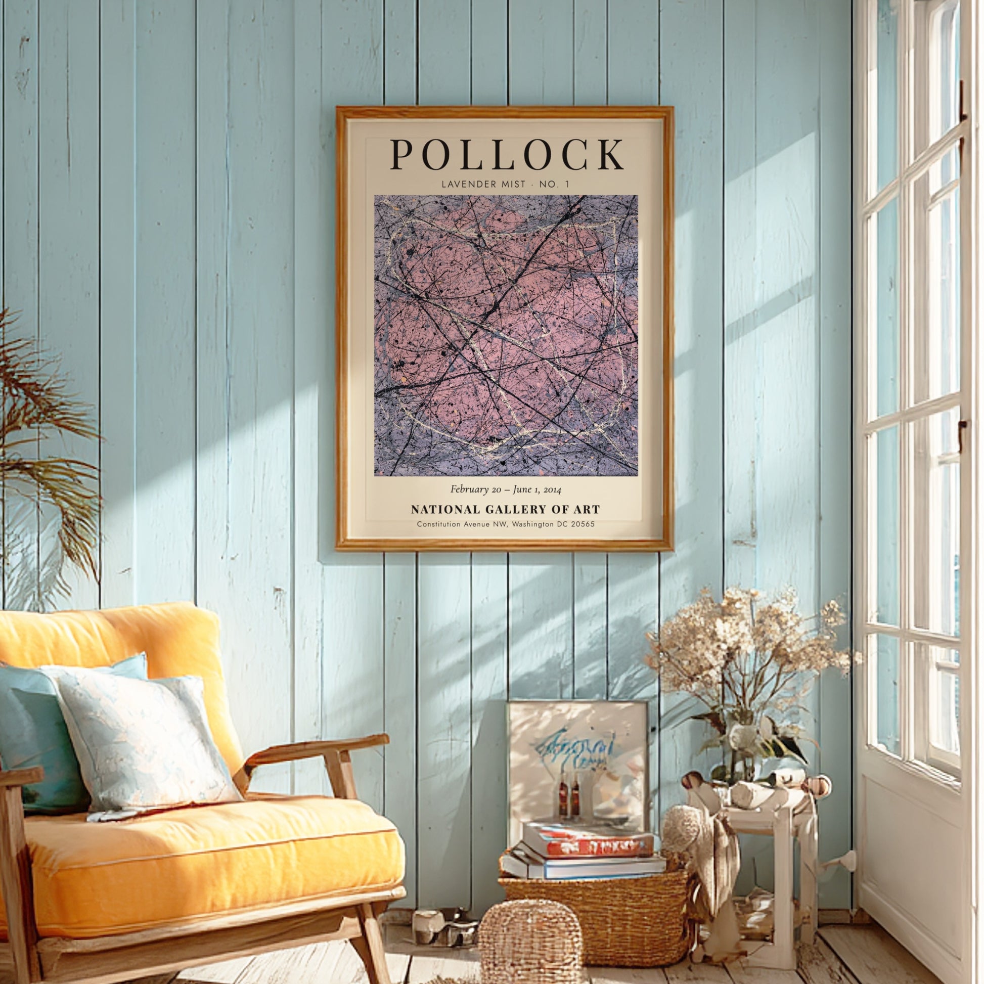 Wall art poster featuring Jackson Pollock Lavender Mist No. 1 with abstract paint drips
