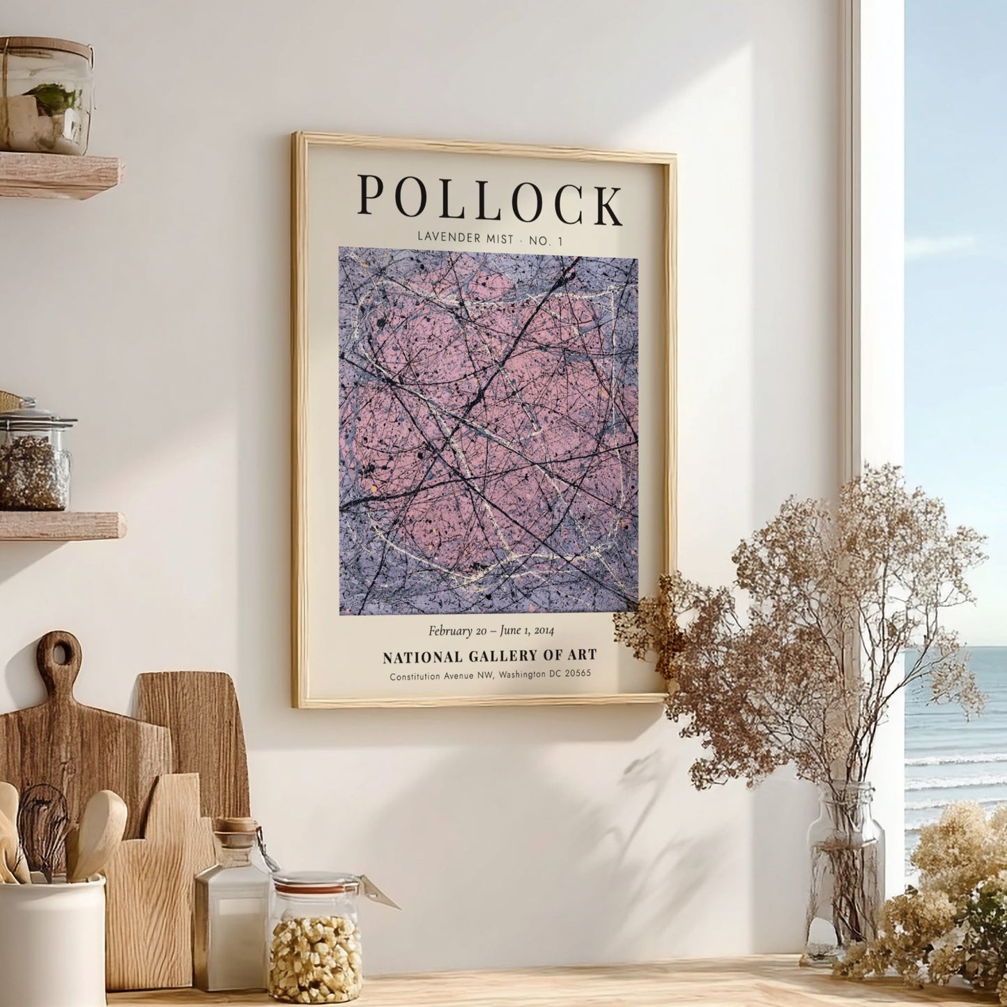 Wall art poster featuring Jackson Pollock Lavender Mist No. 1 with abstract paint drips