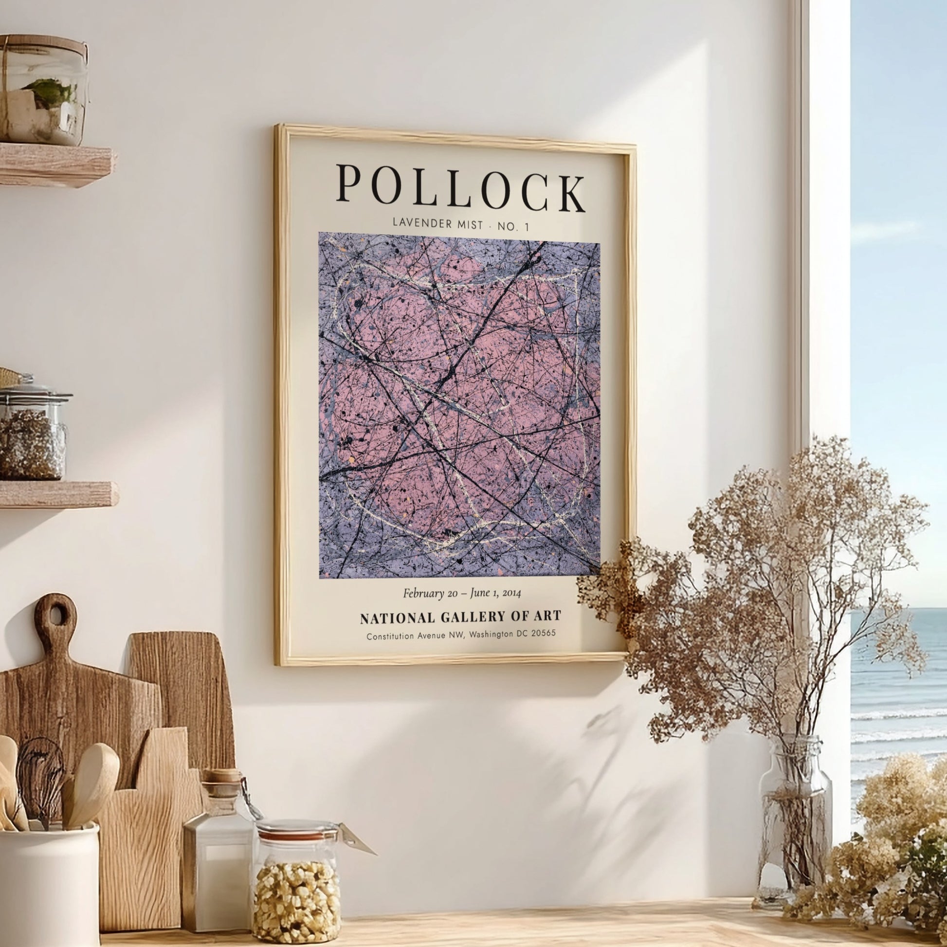 Wall art poster featuring Jackson Pollock Lavender Mist No. 1 with abstract paint drips