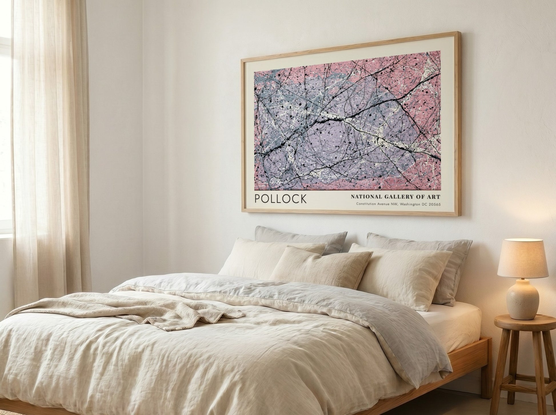 Wall art poster featuring Jackson Pollock Lavender Mist with pink and purple drip patterns