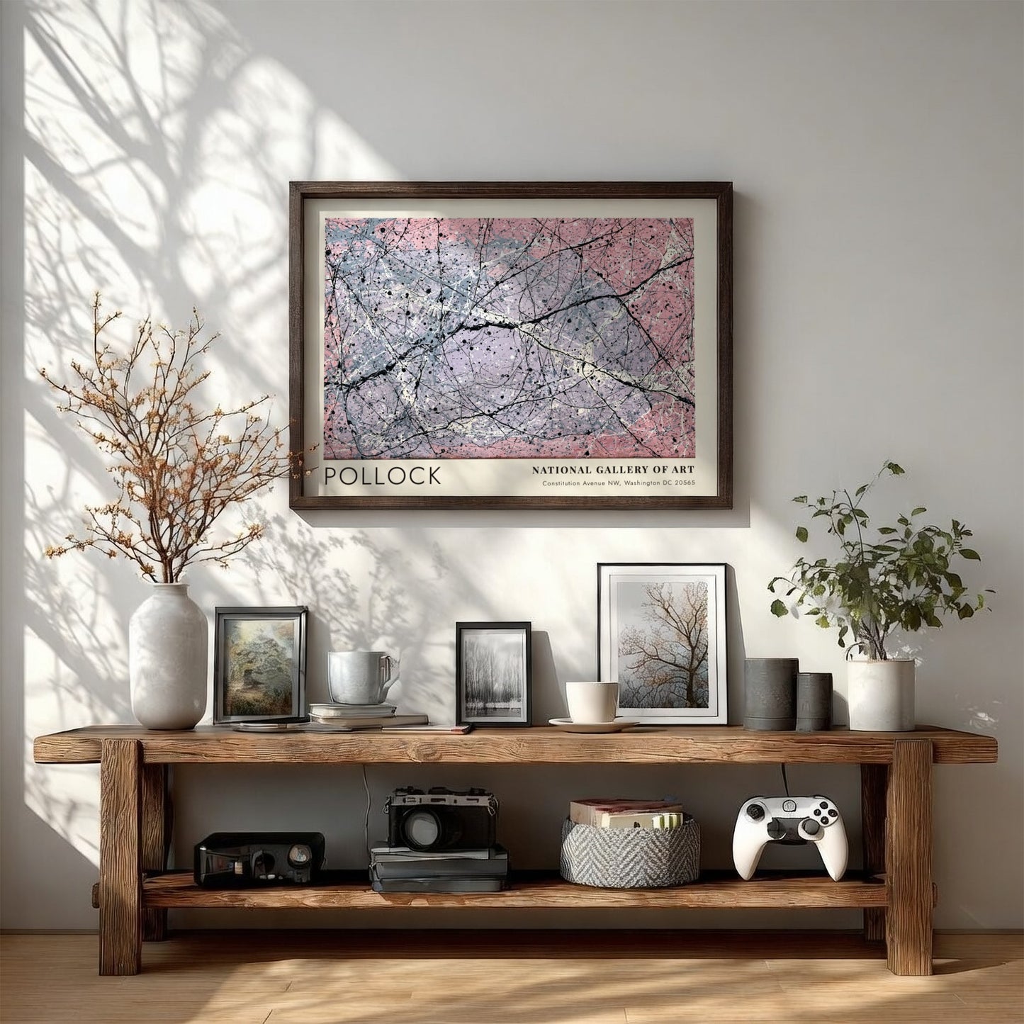 Wall art poster featuring Jackson Pollock Lavender Mist with pink and purple drip patterns