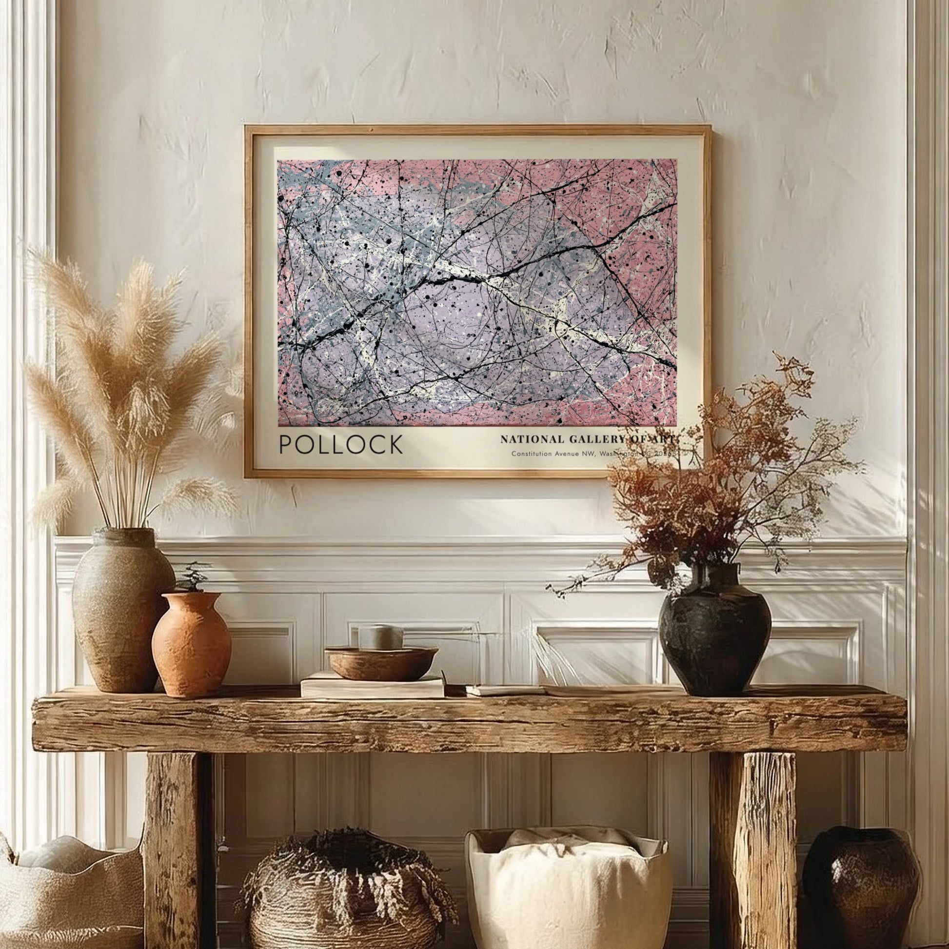Wall art poster featuring Jackson Pollock Lavender Mist with pink and purple drip patterns