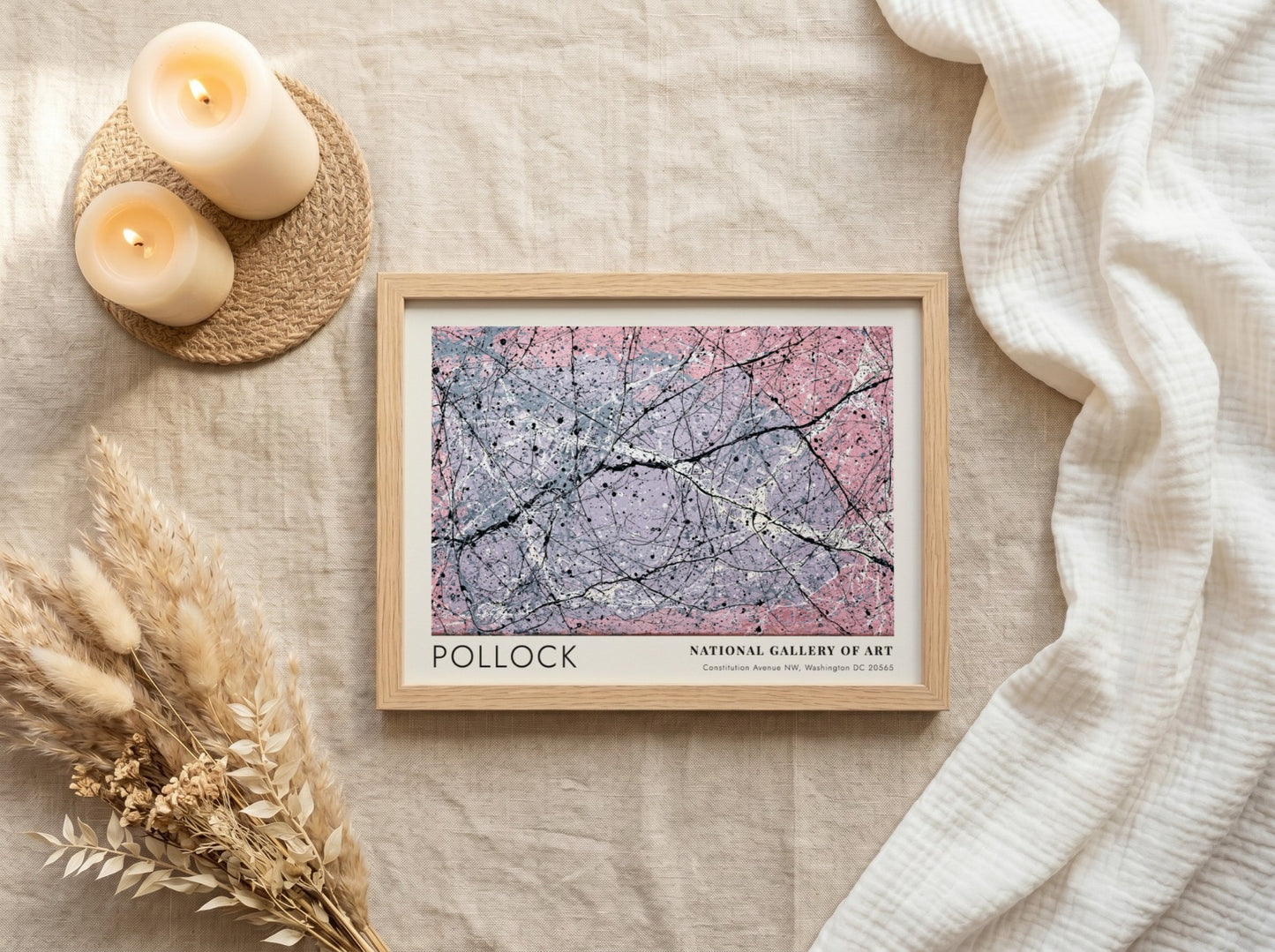 Wall art poster featuring Jackson Pollock Lavender Mist with pink and purple drip patterns
