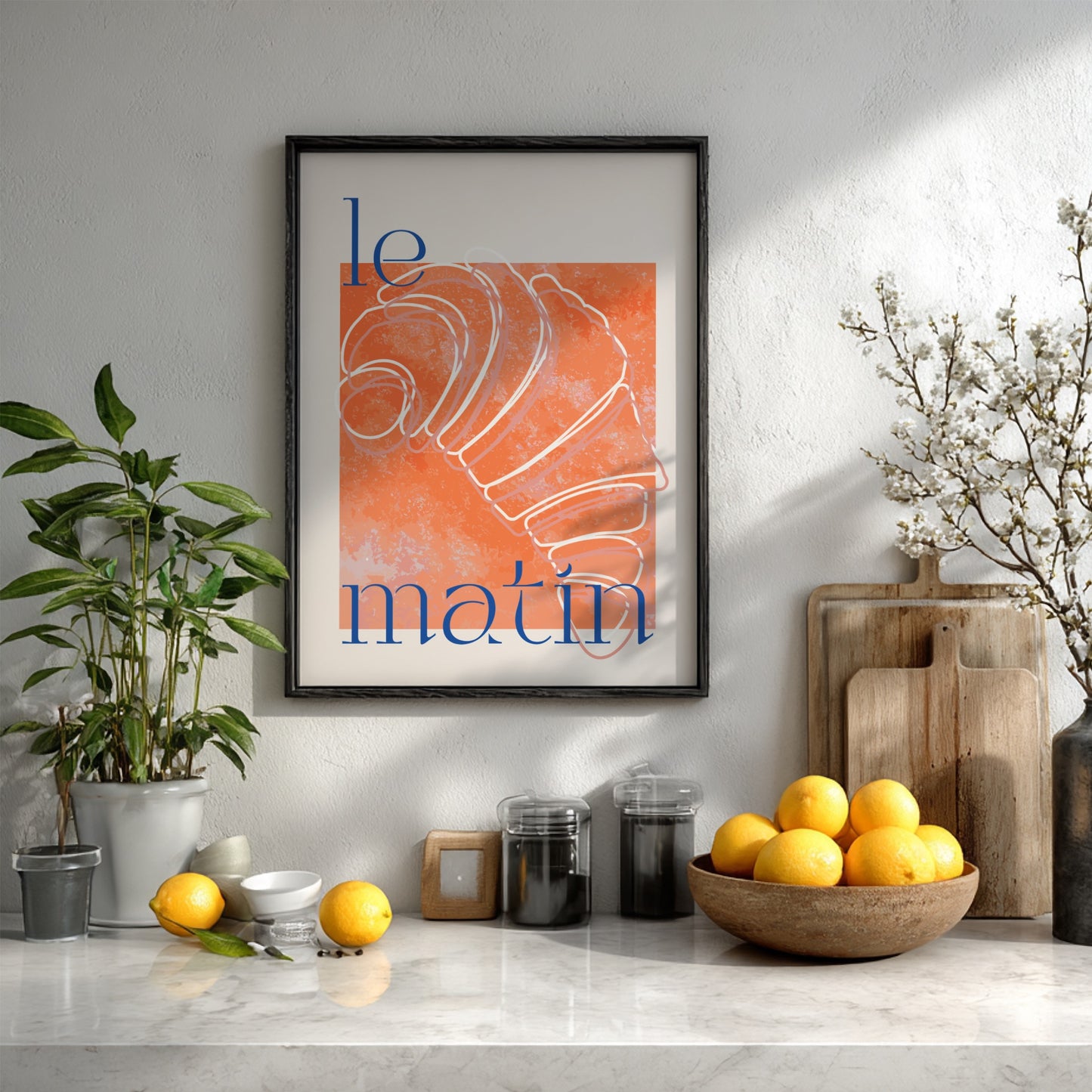 Le Matin Croissant Poster - French Breakfast Vibes Wall Art Print