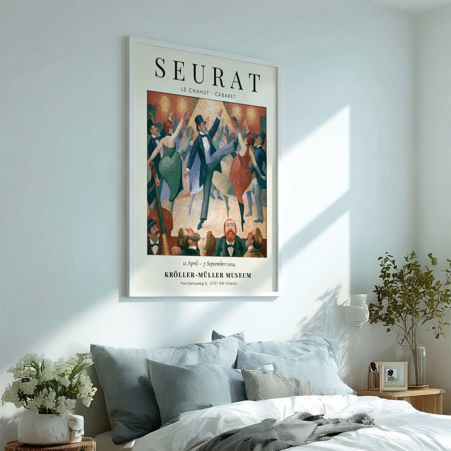 Seurat exhibition poster featuring Le Chahut Cabaret with vibrant colors and lively dancers