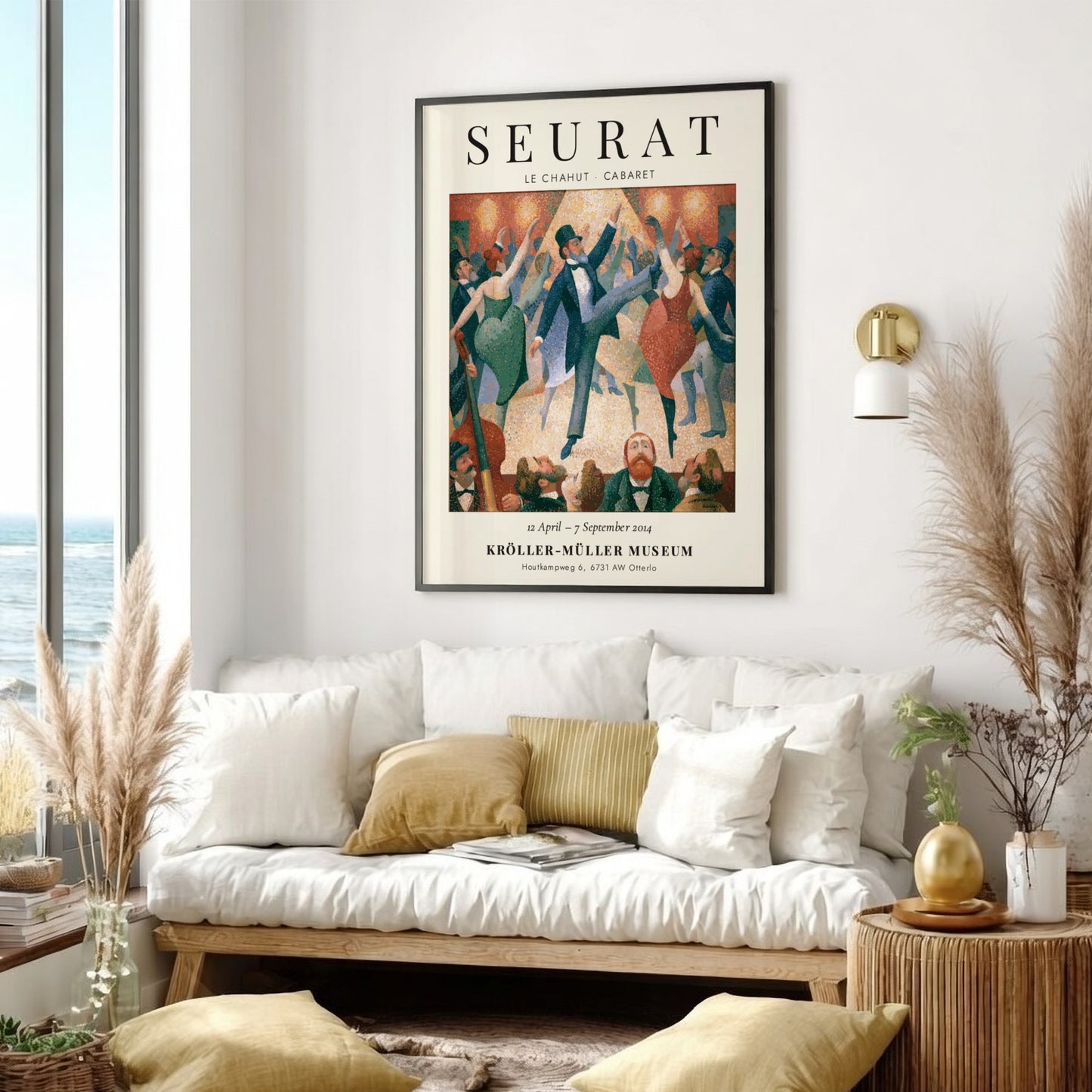 Seurat exhibition poster featuring Le Chahut Cabaret with vibrant colors and lively dancers