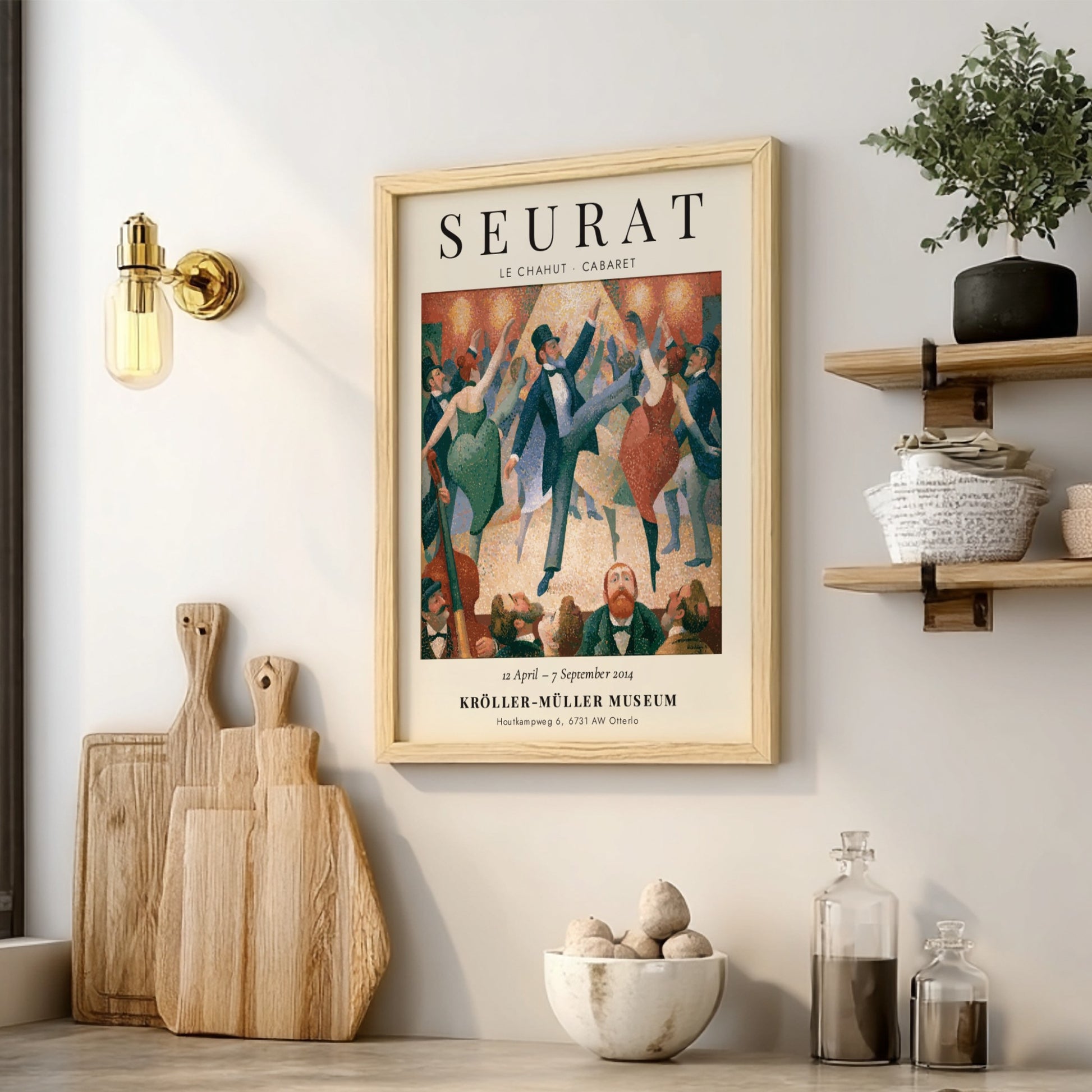 Seurat exhibition poster featuring Le Chahut Cabaret with vibrant colors and lively dancers