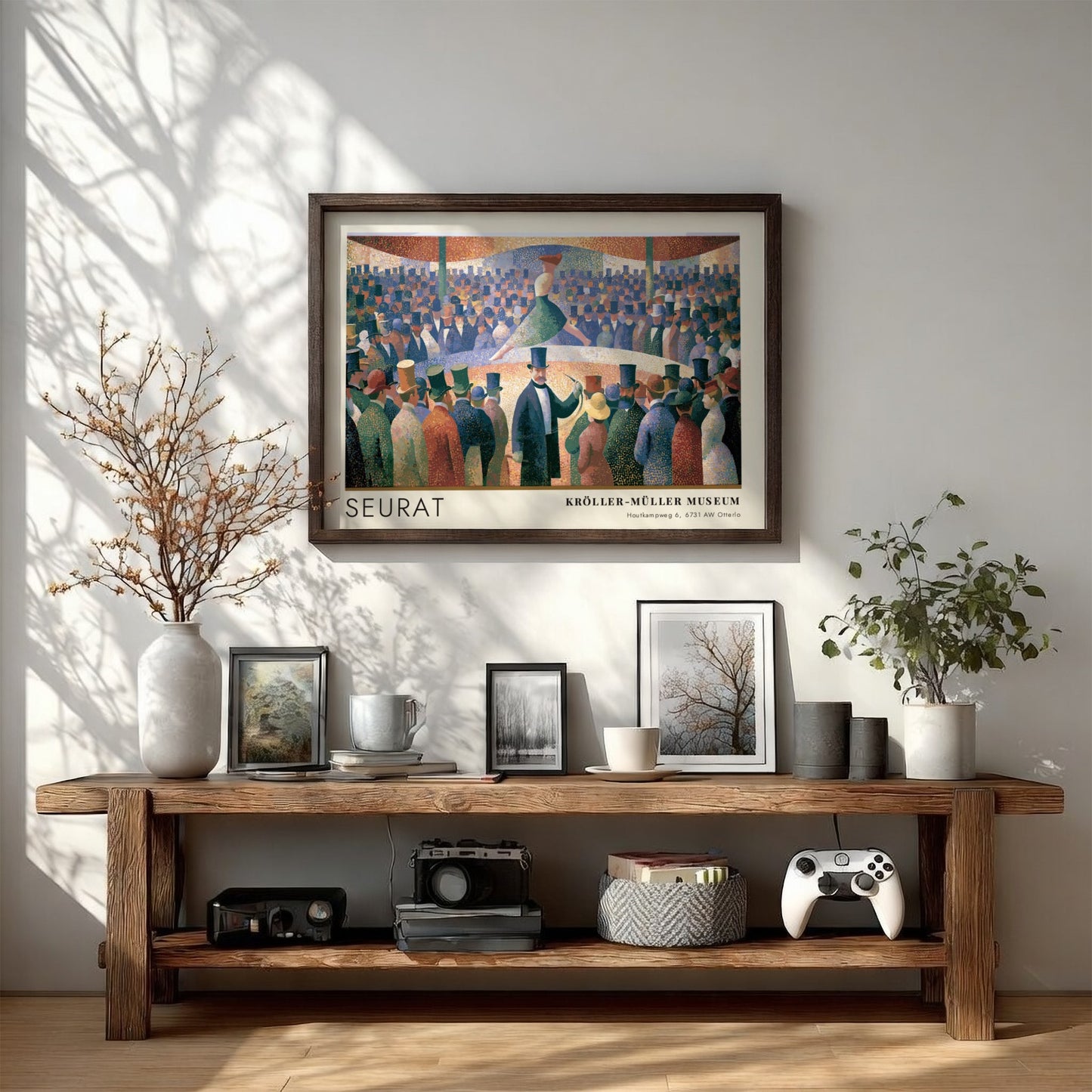 Wall art poster of Seurat Le Chahut featuring a cabaret scene with museum text