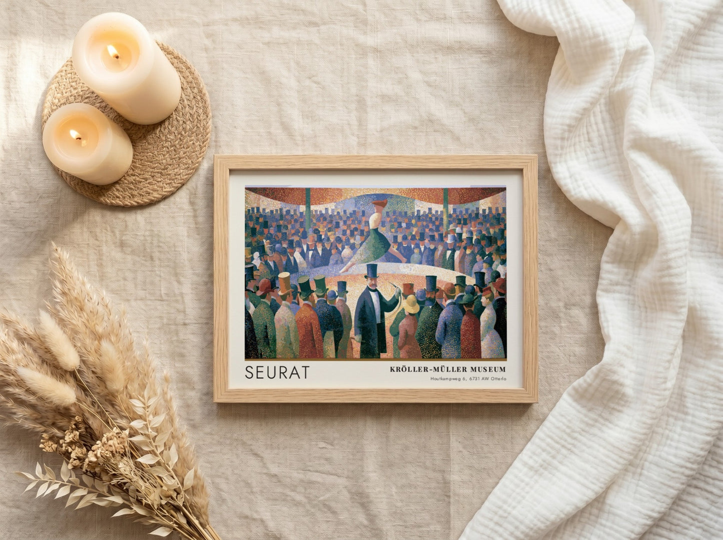 Wall art poster of Seurat Le Chahut featuring a cabaret scene with museum text