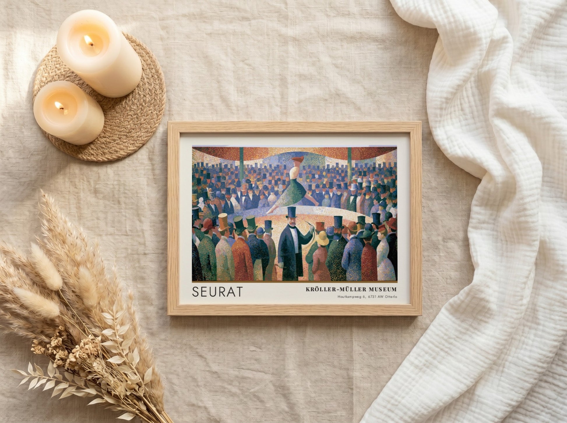 Wall art poster of Seurat Le Chahut featuring a cabaret scene with museum text