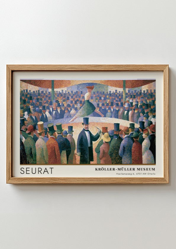 Wall art poster of Seurat Le Chahut featuring a cabaret scene with museum text
