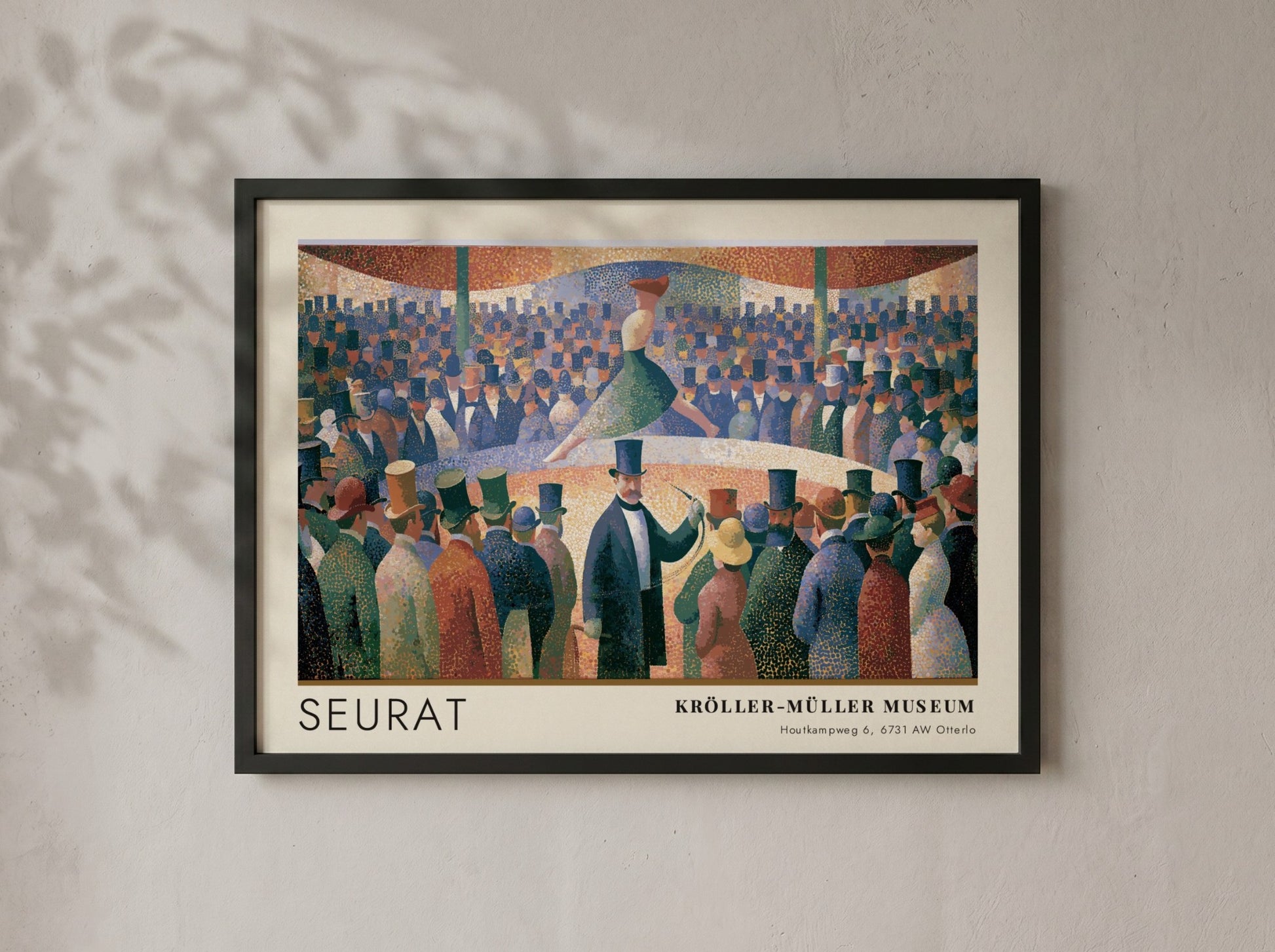 Wall art poster of Seurat Le Chahut featuring a cabaret scene with museum text