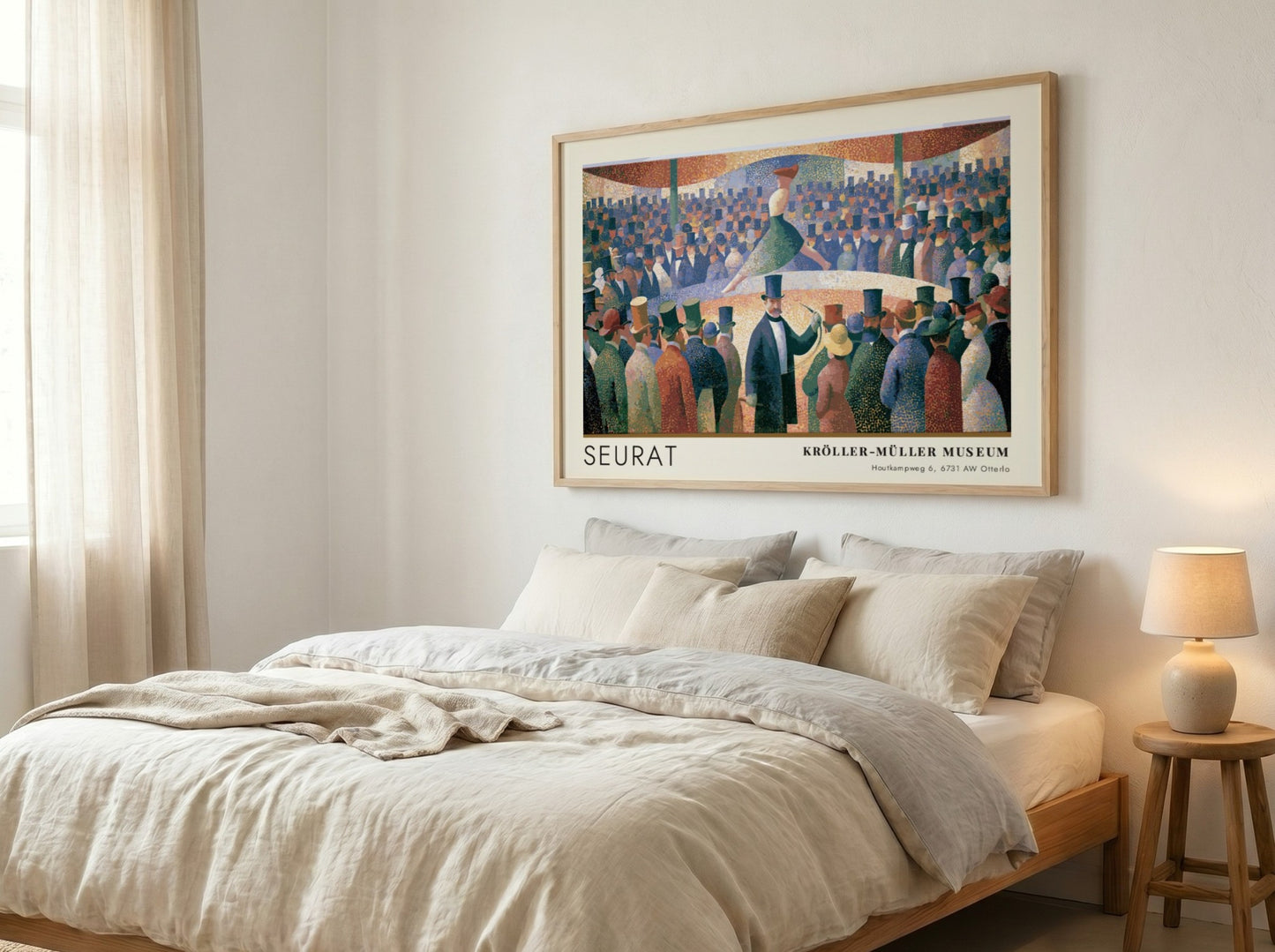 Wall art poster of Seurat Le Chahut featuring a cabaret scene with museum text