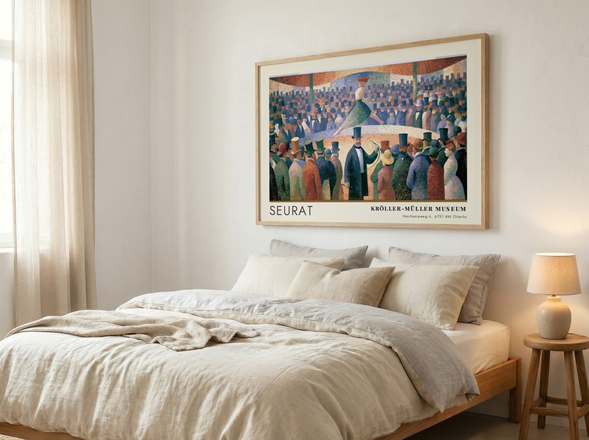 Wall art poster of Seurat Le Chahut featuring a cabaret scene with museum text