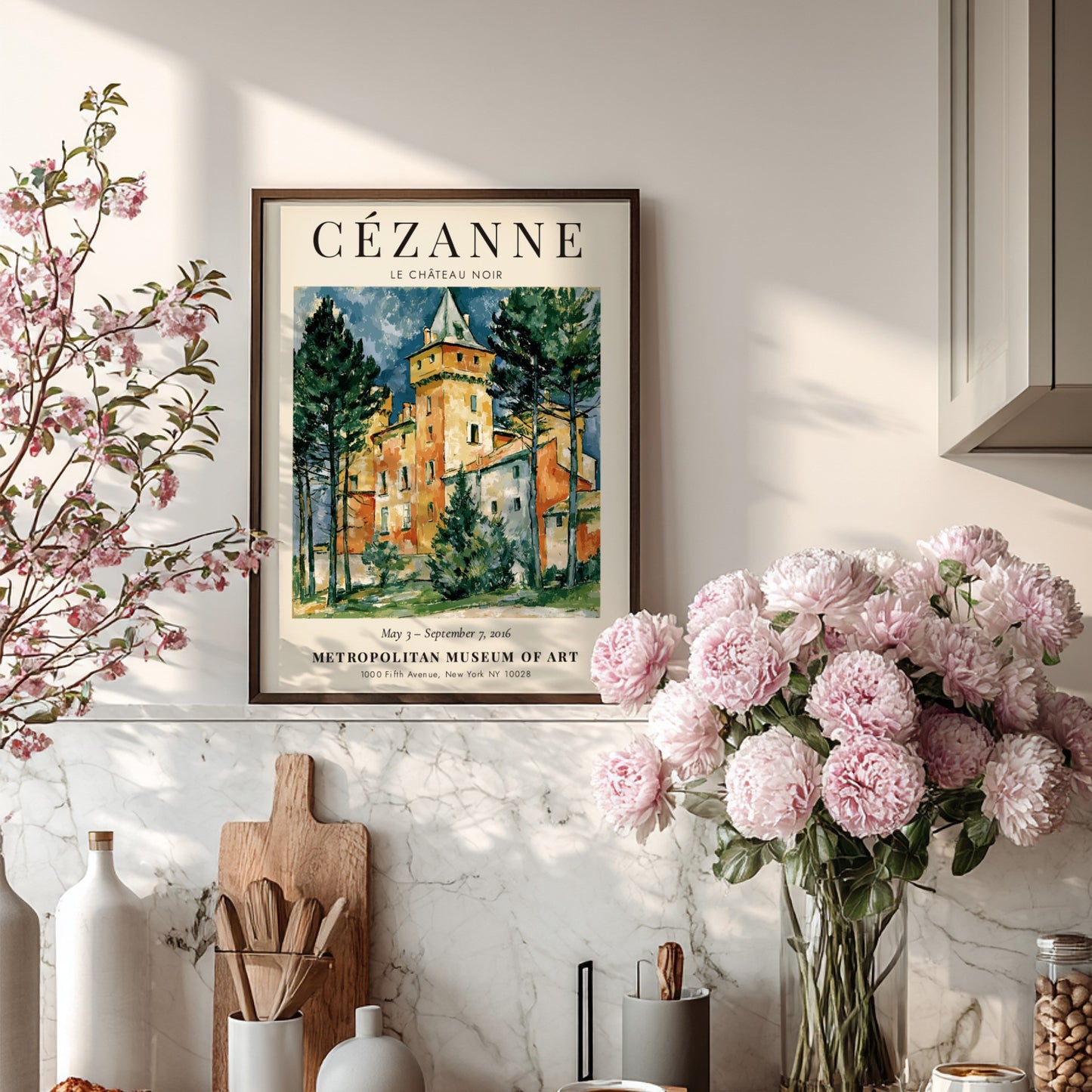 Cézanne exhibition poster featuring Le Château Noir with vibrant colors and impressionistic style