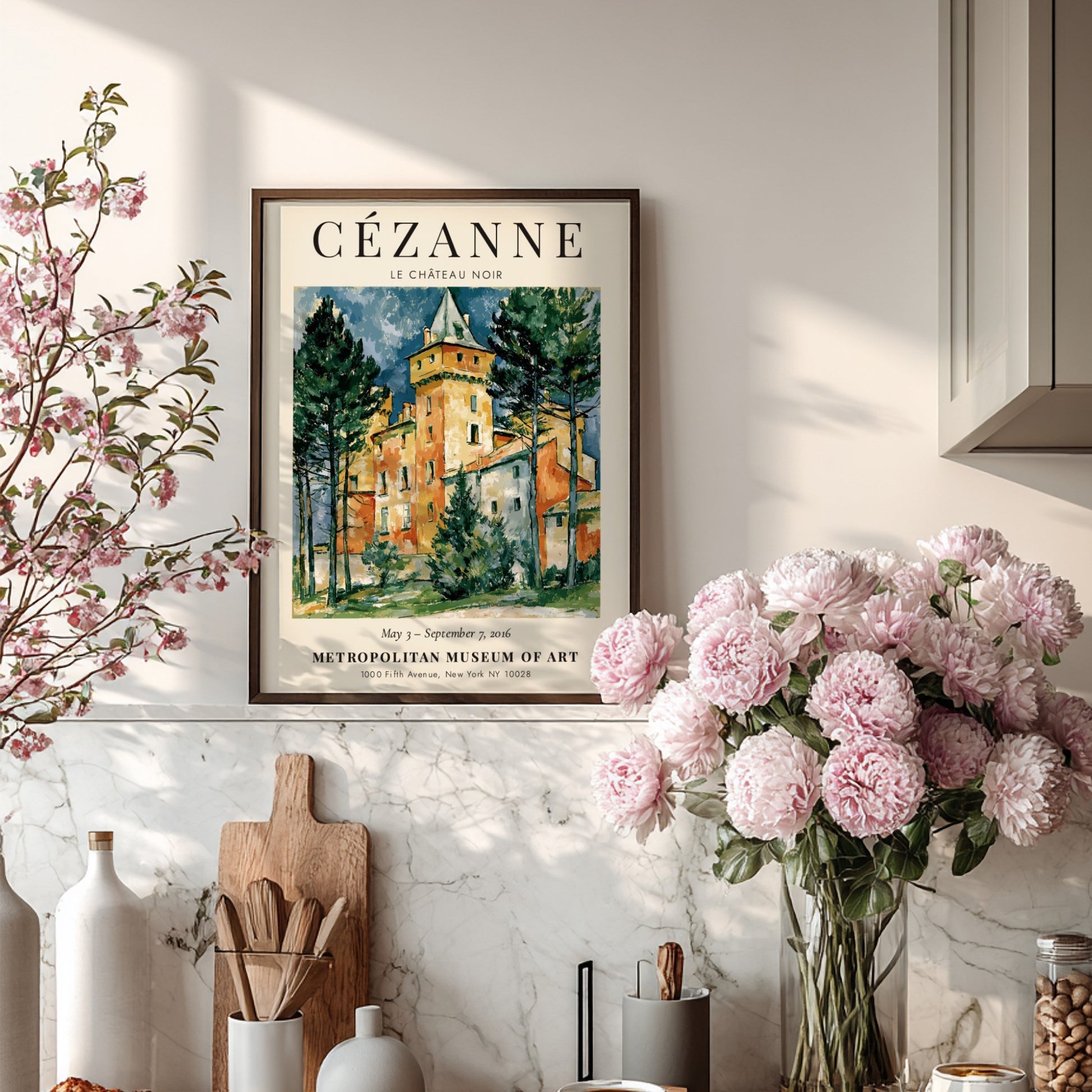 Cézanne exhibition poster featuring Le Château Noir with vibrant colors and impressionistic style