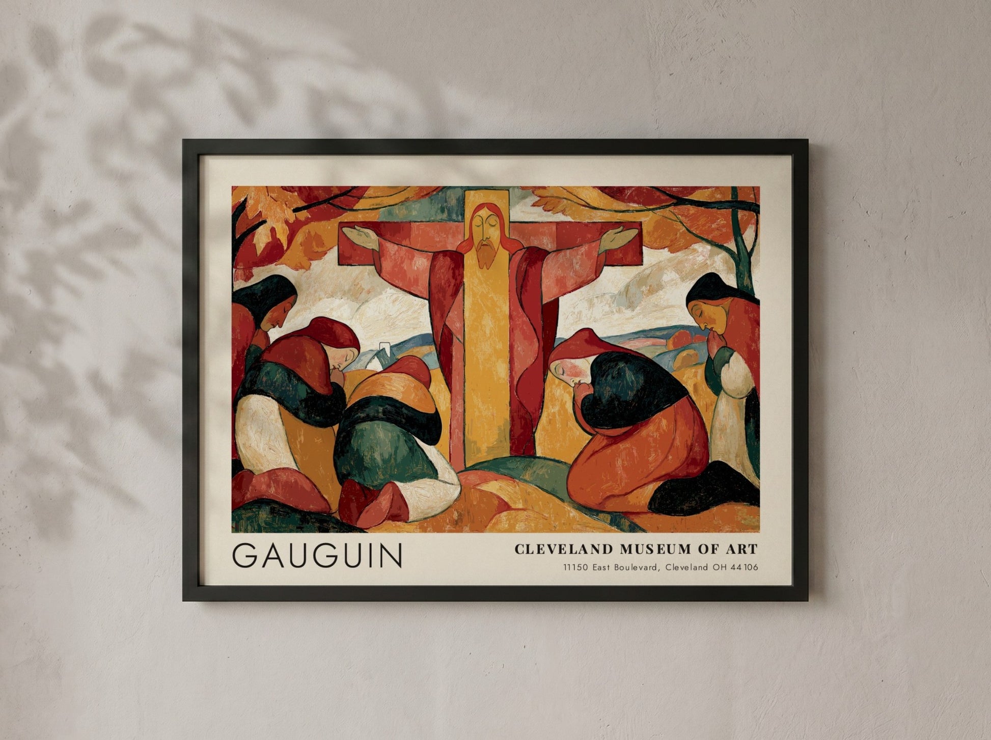 Wall art poster of Gauguin Le Christ Jaune featuring praying women and golden tones