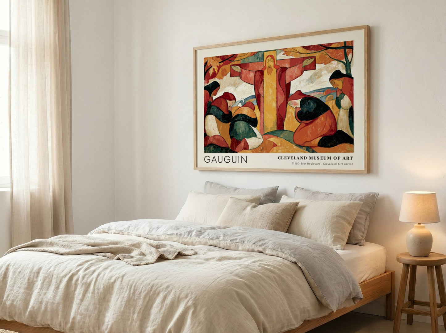 Wall art poster of Gauguin Le Christ Jaune featuring praying women and golden tones