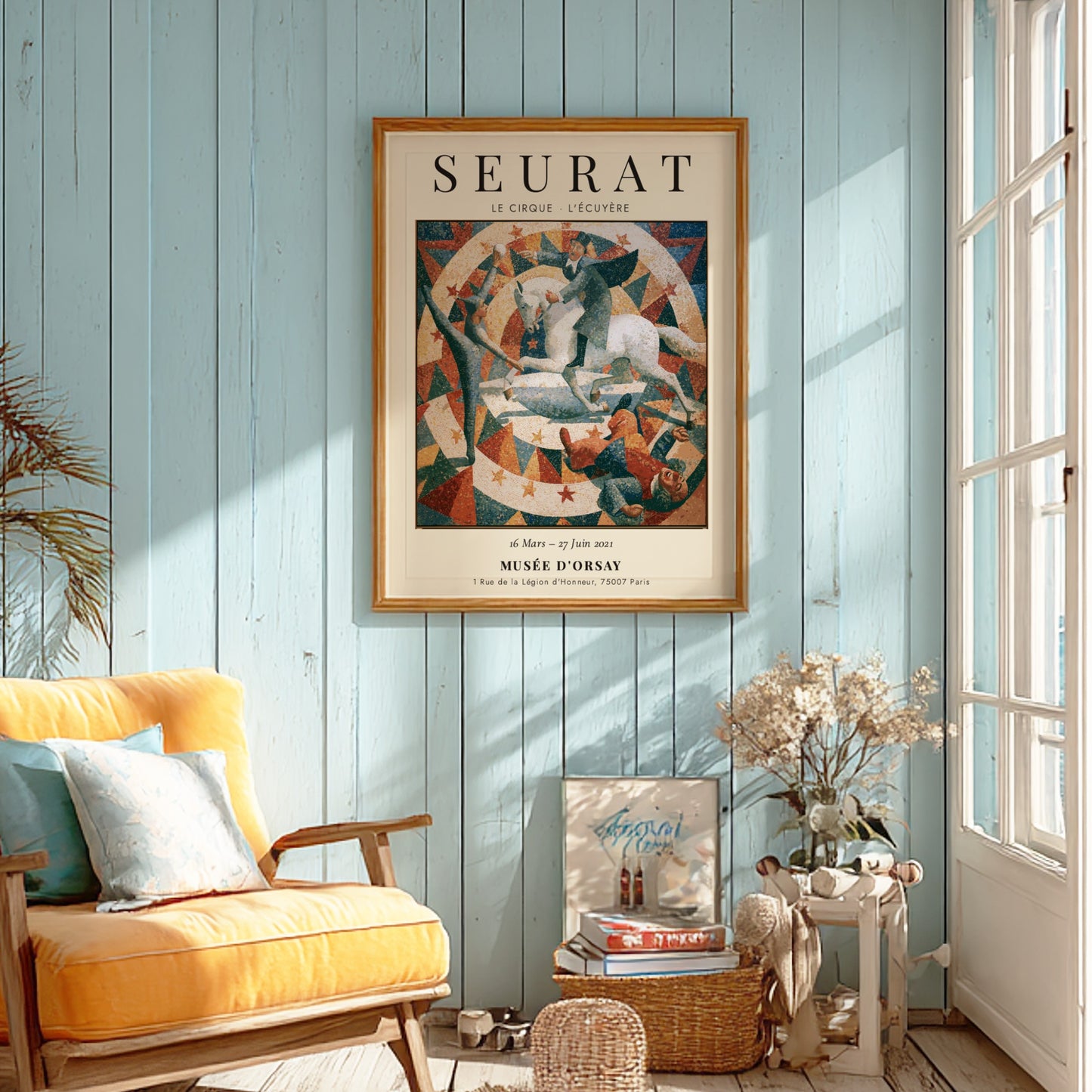 Seurat exhibition poster featuring Le Cirque - L'Écuyère with vibrant colors and circus theme