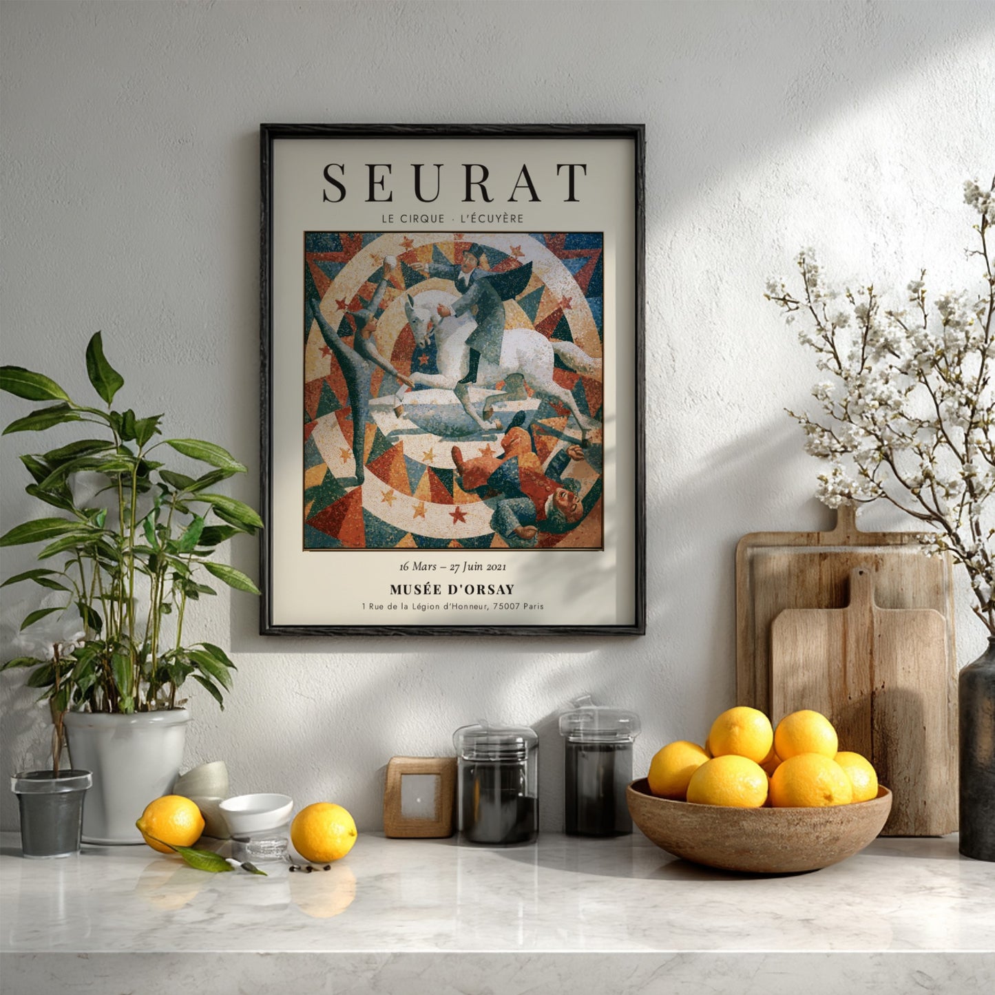 Seurat exhibition poster featuring Le Cirque - L'Écuyère with vibrant colors and circus theme