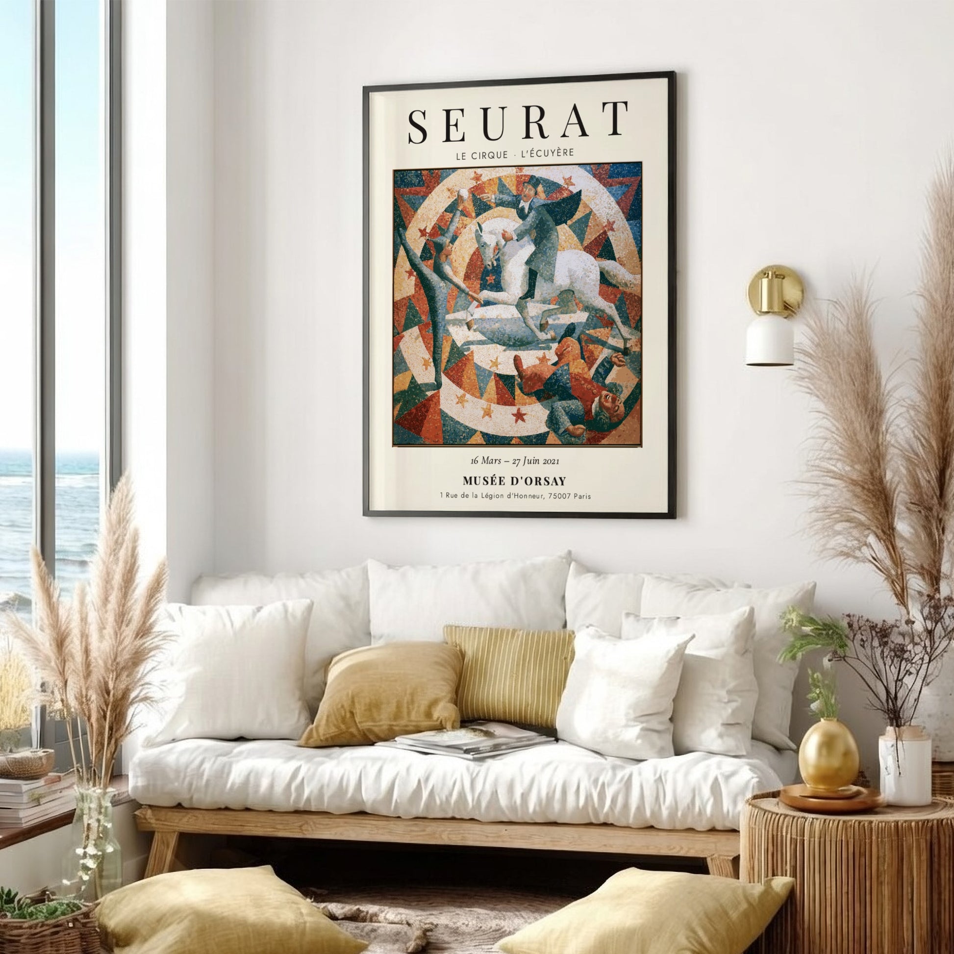 Seurat exhibition poster featuring Le Cirque - L'Écuyère with vibrant colors and circus theme