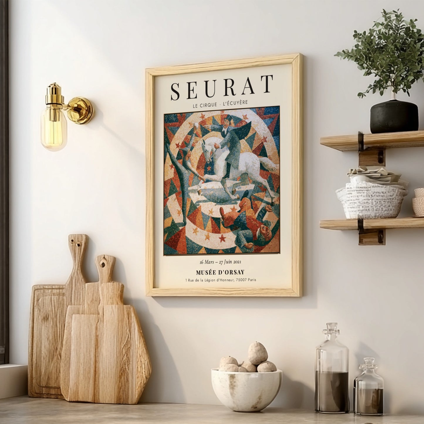 Seurat exhibition poster featuring Le Cirque - L'Écuyère with vibrant colors and circus theme