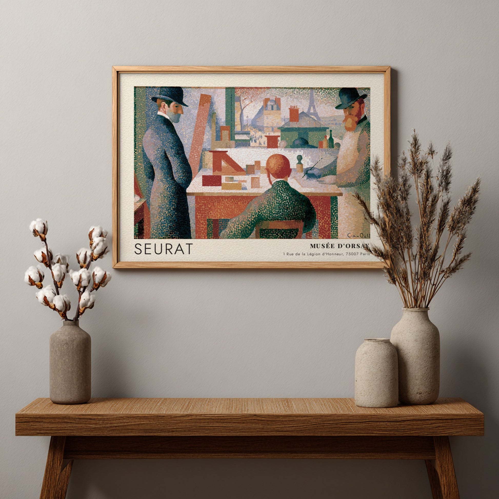 Wall art poster featuring a Seurat painting of artists in a Parisian studio setting.