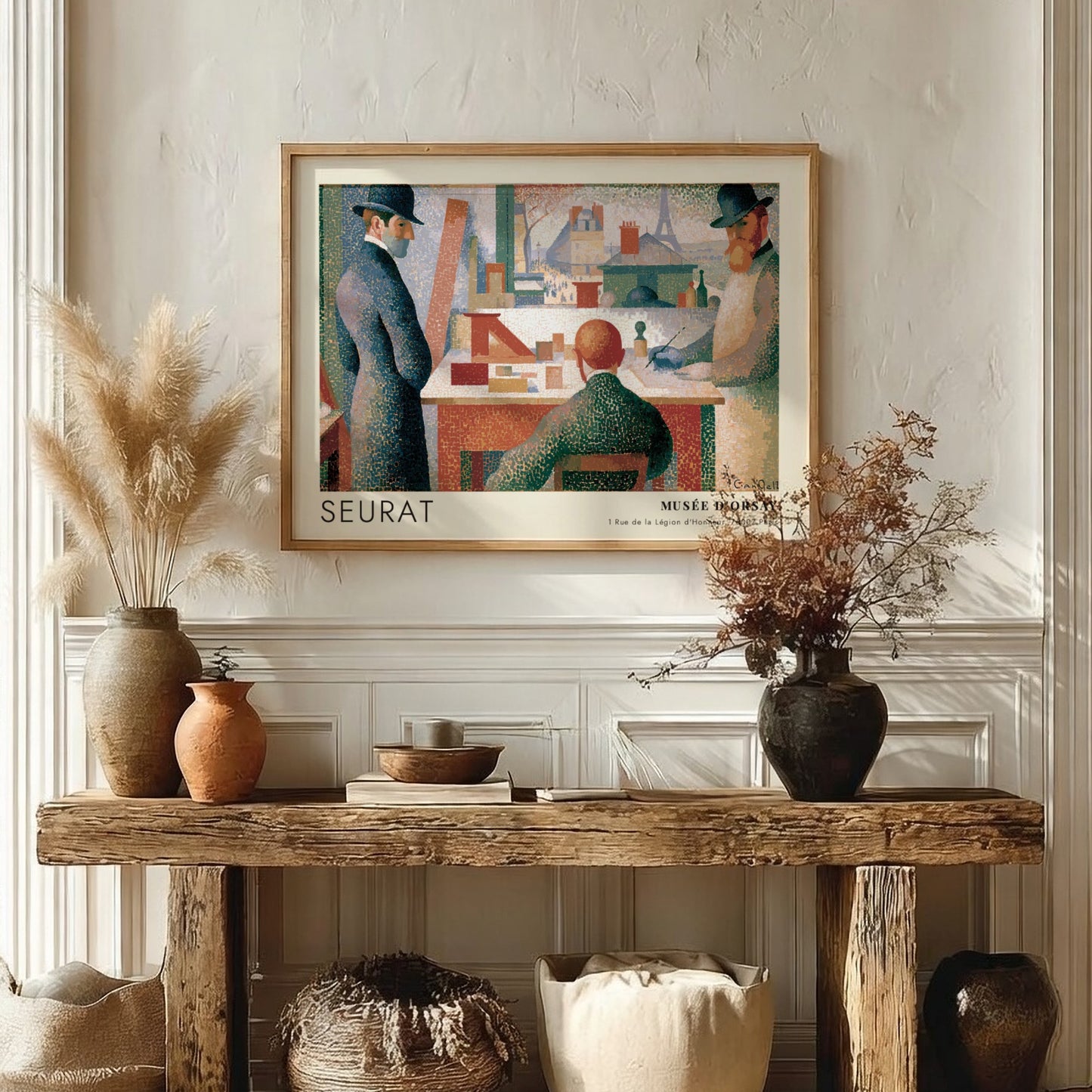 Wall art poster featuring a Seurat painting of artists in a Parisian studio setting.