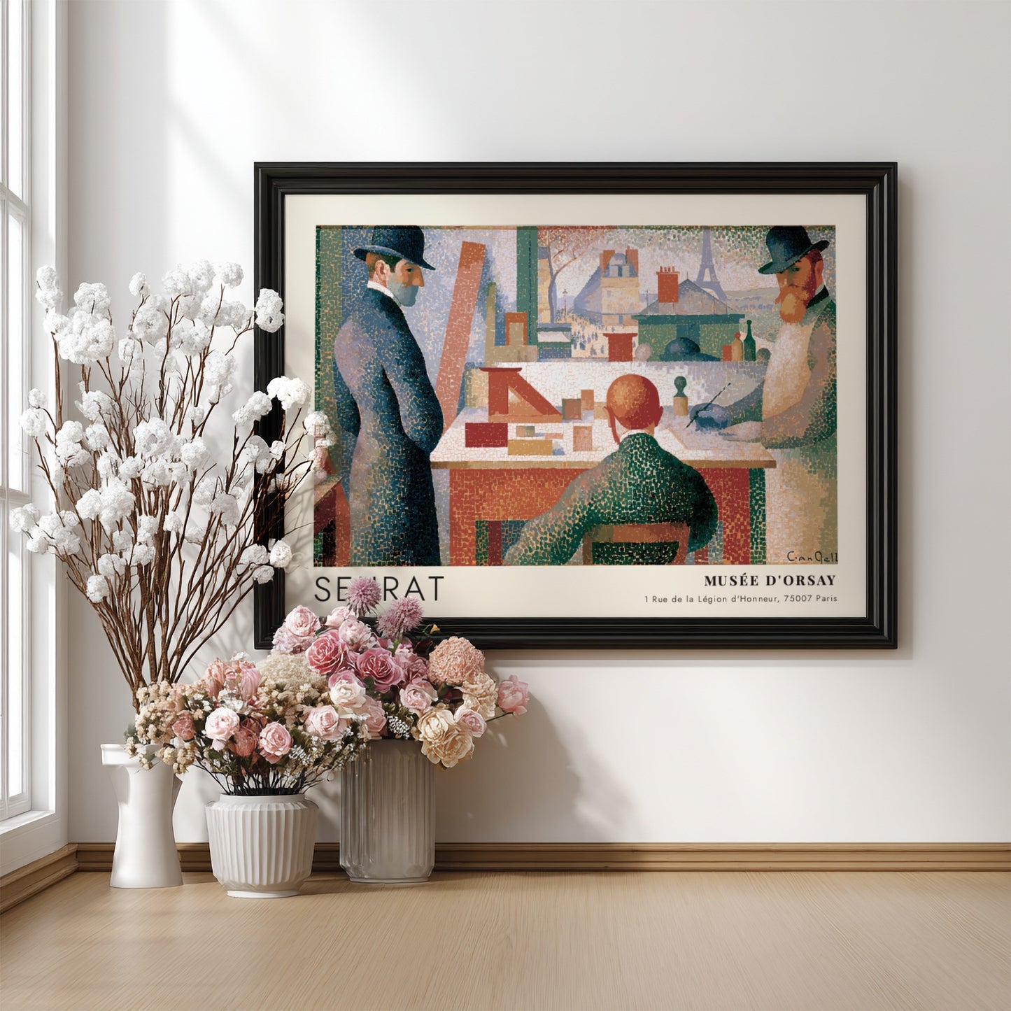 Wall art poster featuring a Seurat painting of artists in a Parisian studio setting.