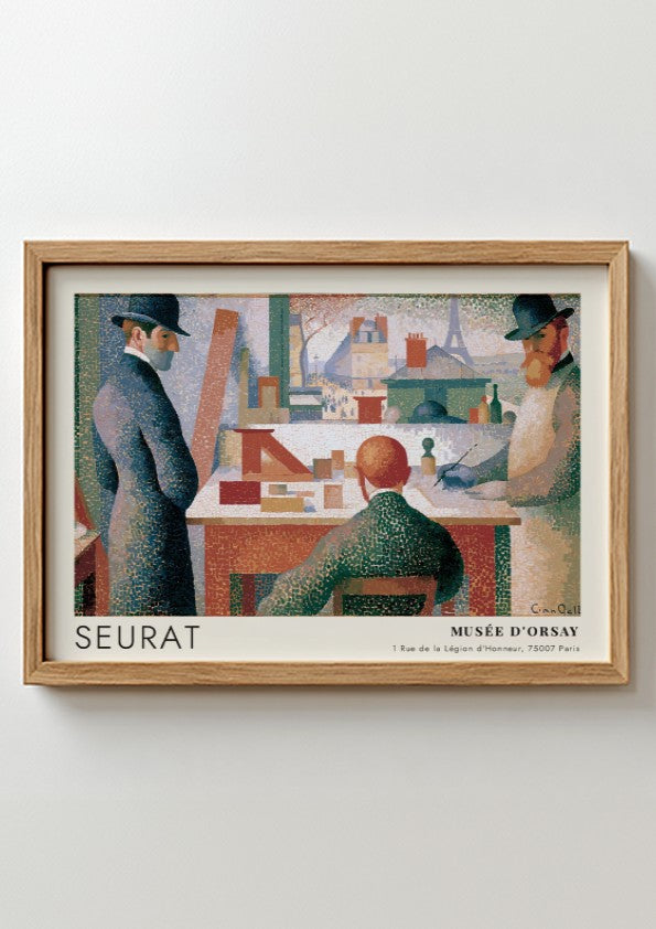 Wall art poster featuring a Seurat painting of artists in a Parisian studio setting.