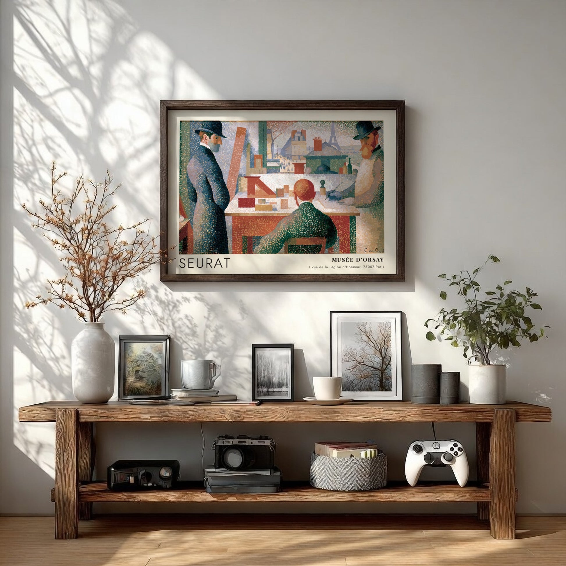Wall art poster featuring a Seurat painting of artists in a Parisian studio setting.