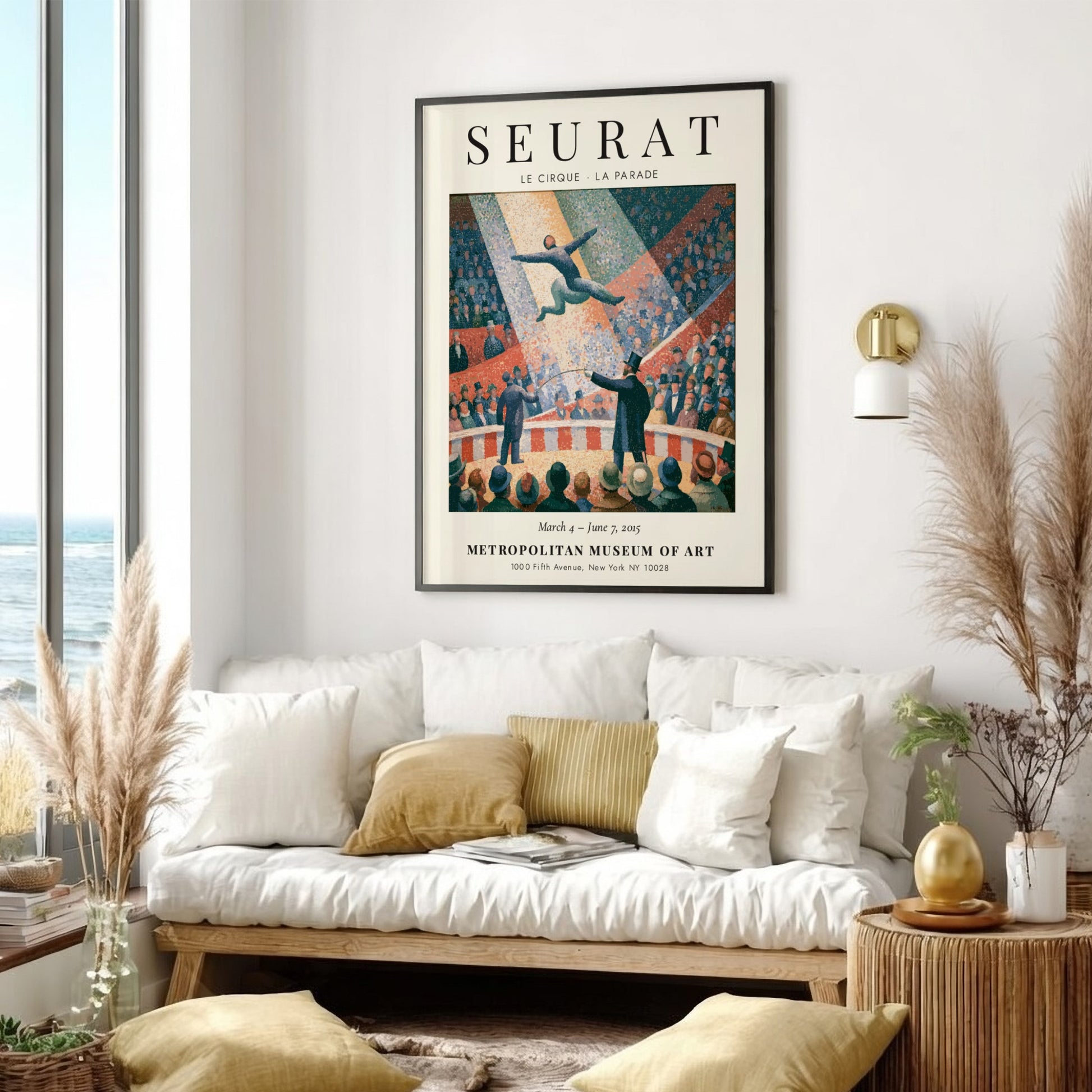 Seurat exhibition poster featuring Le Cirque La Parade with vibrant colors and dynamic circus scene
