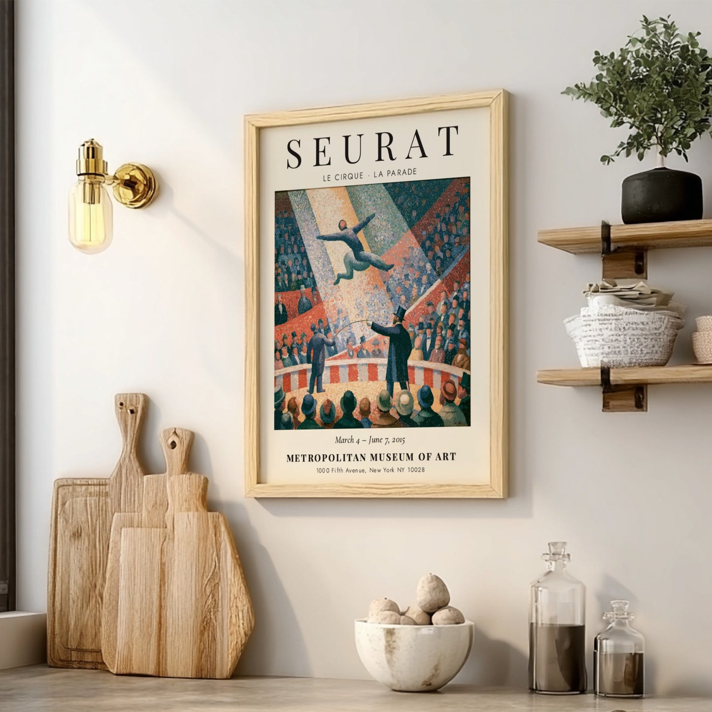Seurat exhibition poster featuring Le Cirque La Parade with vibrant colors and dynamic circus scene