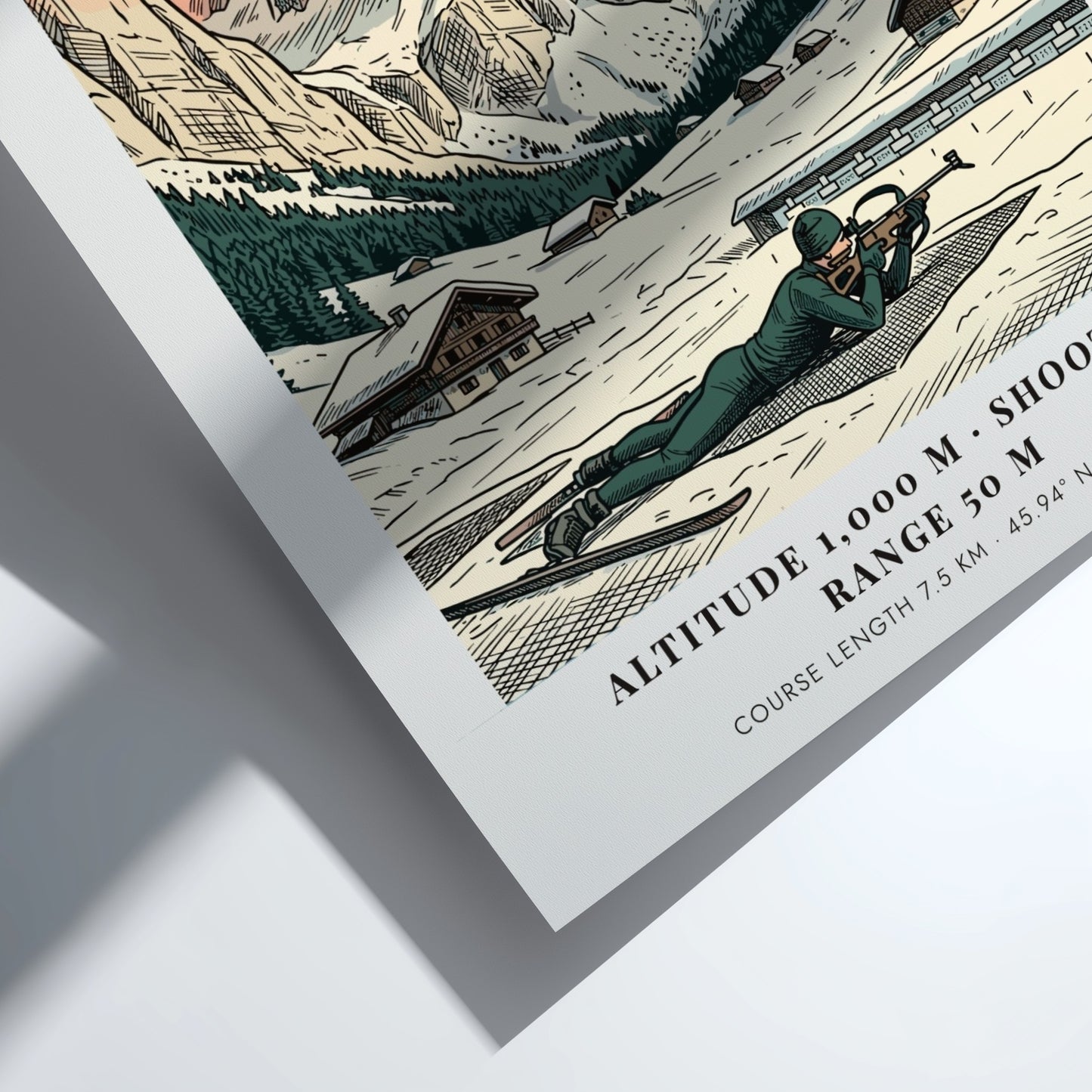 Poster of a biathlete in Le Grand-Bornand with snowy French Alps mountain scenery.