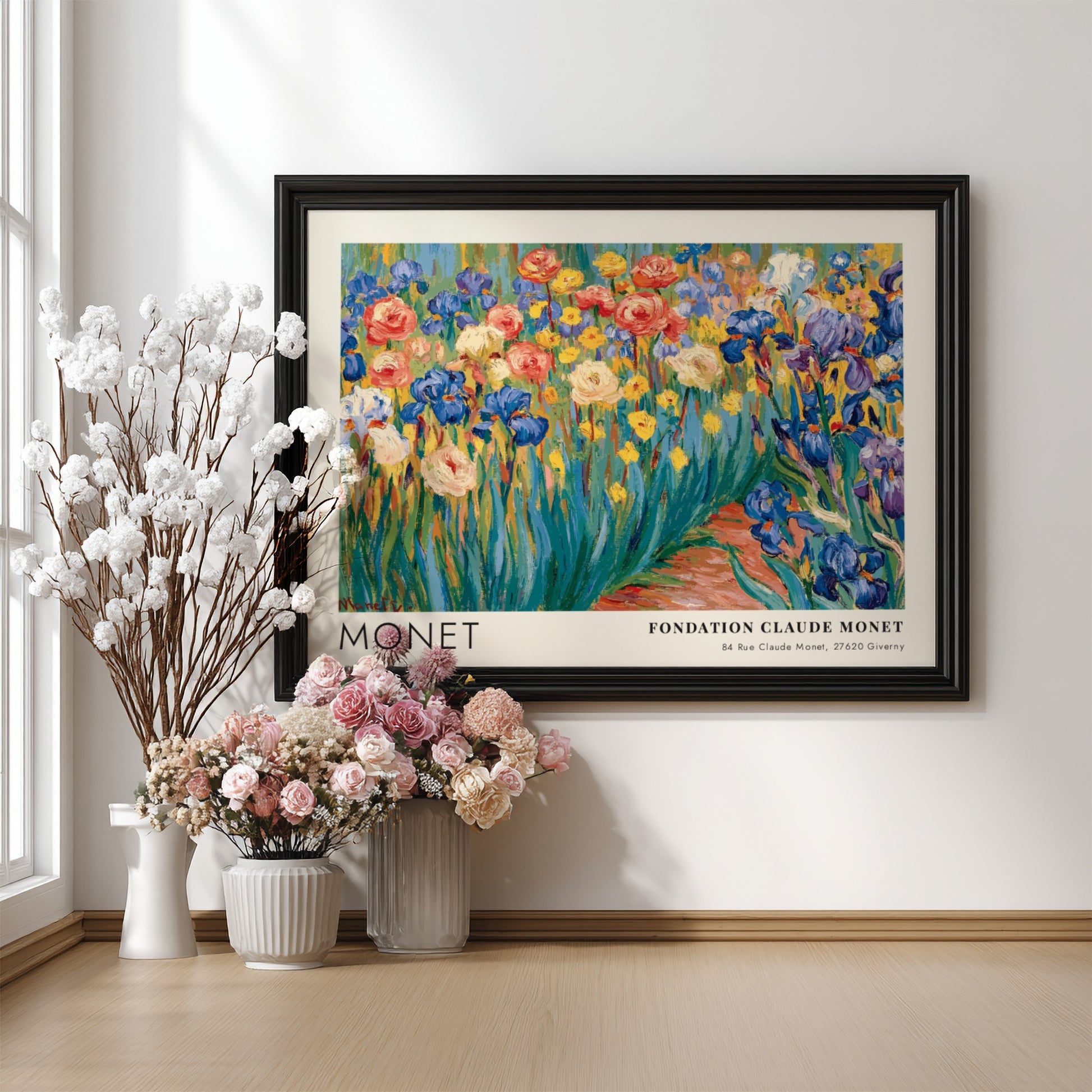 Wall art print of Le Jardin de Giverny Iris by Monet showcasing vibrant flowers in impressionist style
