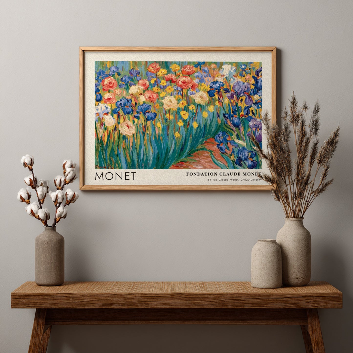 Wall art print of Le Jardin de Giverny Iris by Monet showcasing vibrant flowers in impressionist style